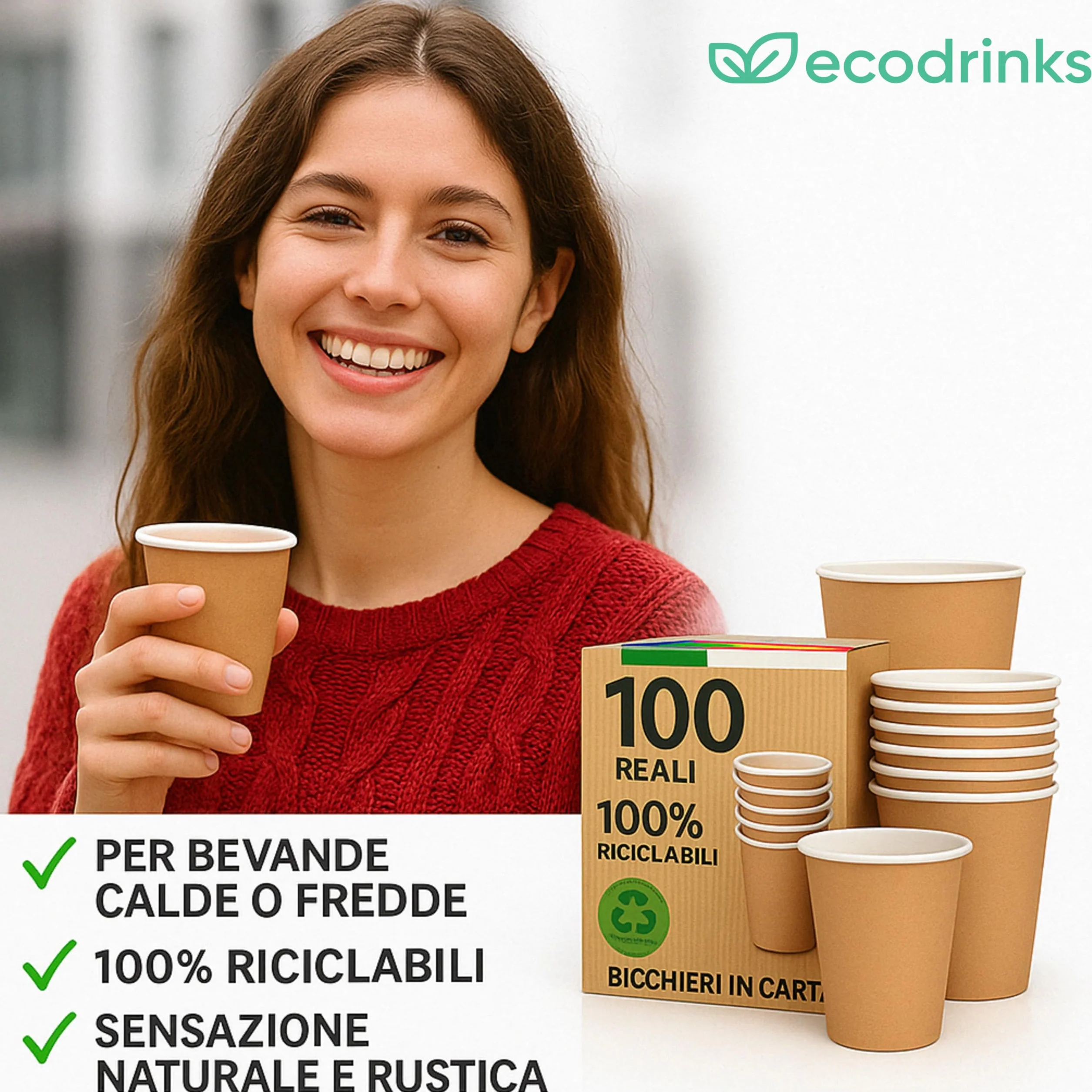 Set 500 Bicchieri Caffè Carta 90ml Monouso Biodegradabili Eco-friendly Made in Italy Avana
