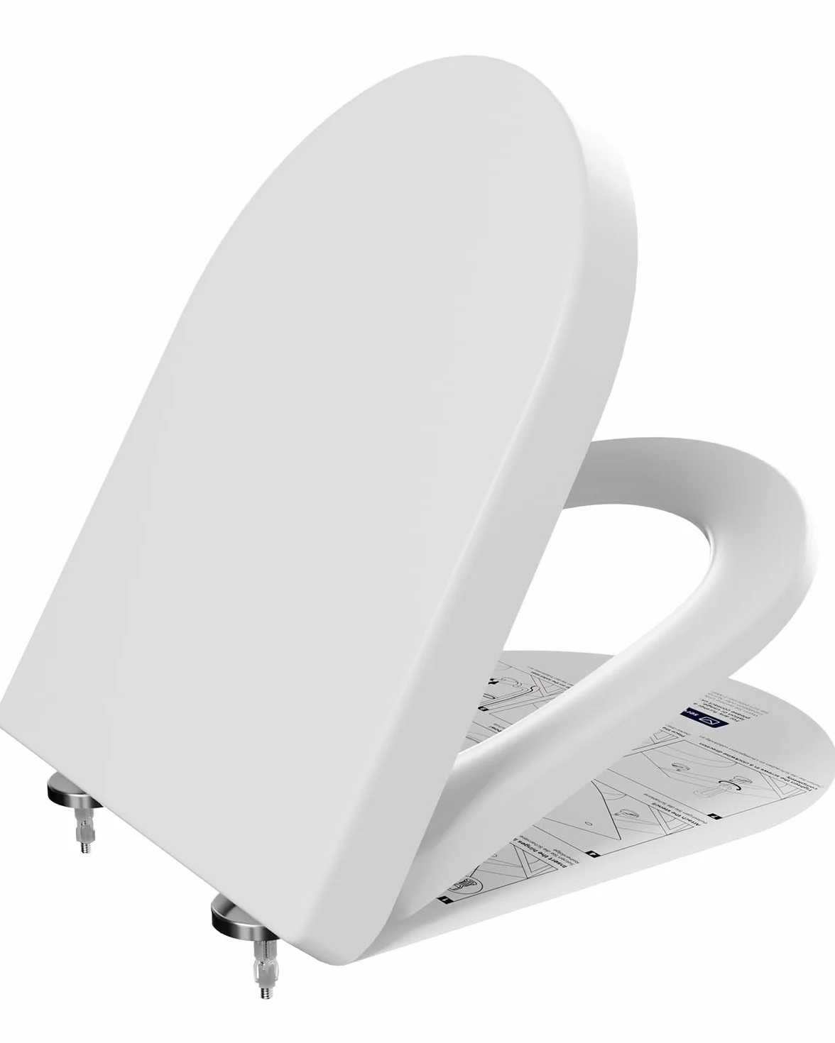 Anycee Asse per WC con sistema di abbassamento automatico - 46 x 36,5 cm - In Duroplast, antibatterico - A forma di D - Con apertura rapida - Lunette di WC universale - Bianco