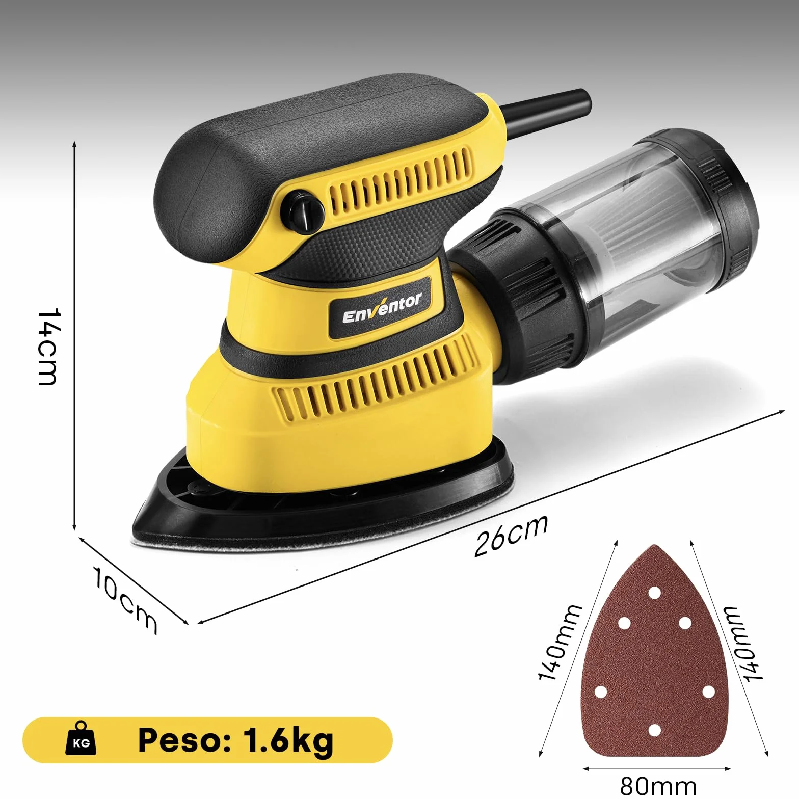 Enventor Levigatrice Mouse 210W 15000RPM Carta Vetrata 16PCS Contenitore Polvere Legno Metallo