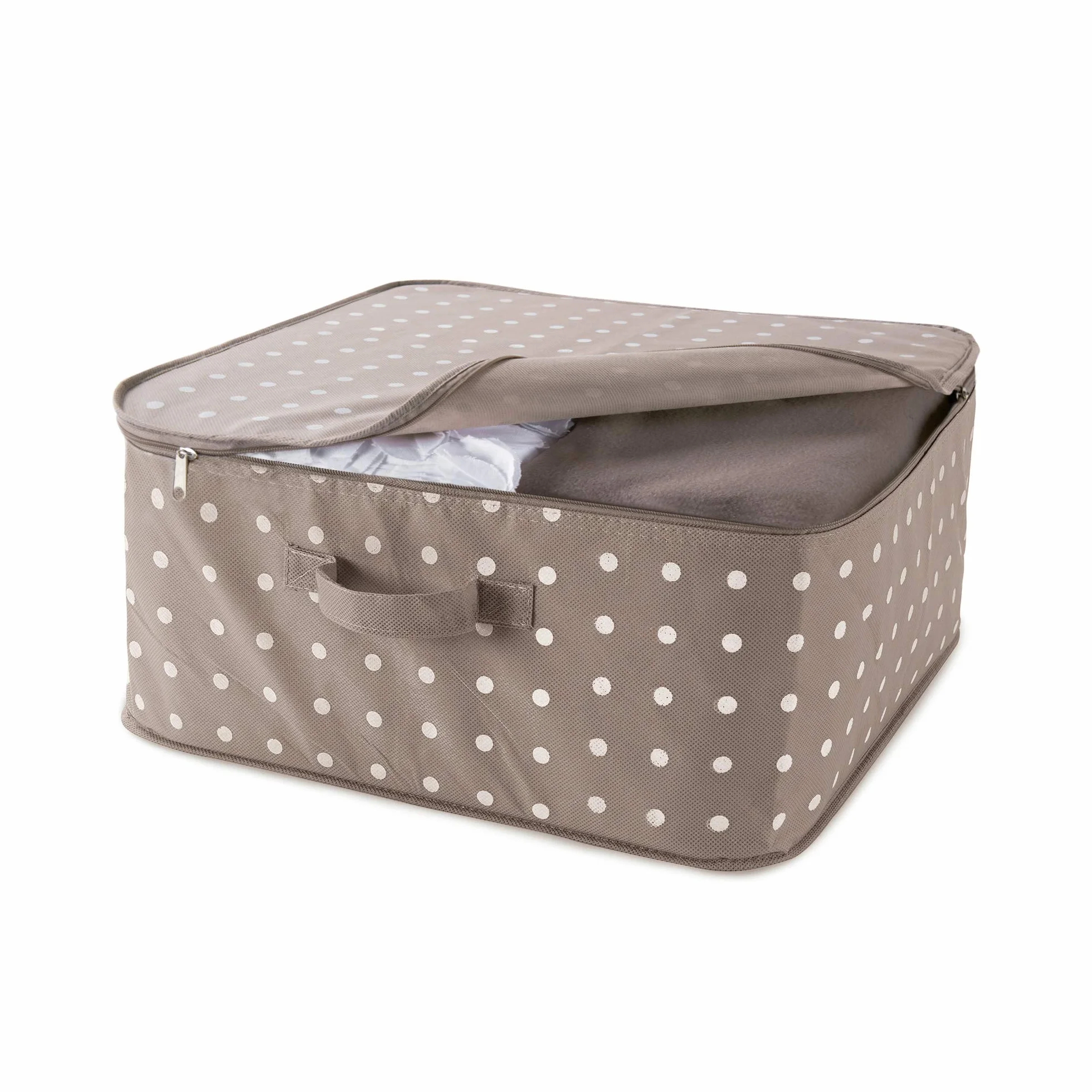 Rivoli Custodia Porta Coperte con Cerniera Antipolvere Polipropilene 46x46x20.5 cm Marrone/Bianco