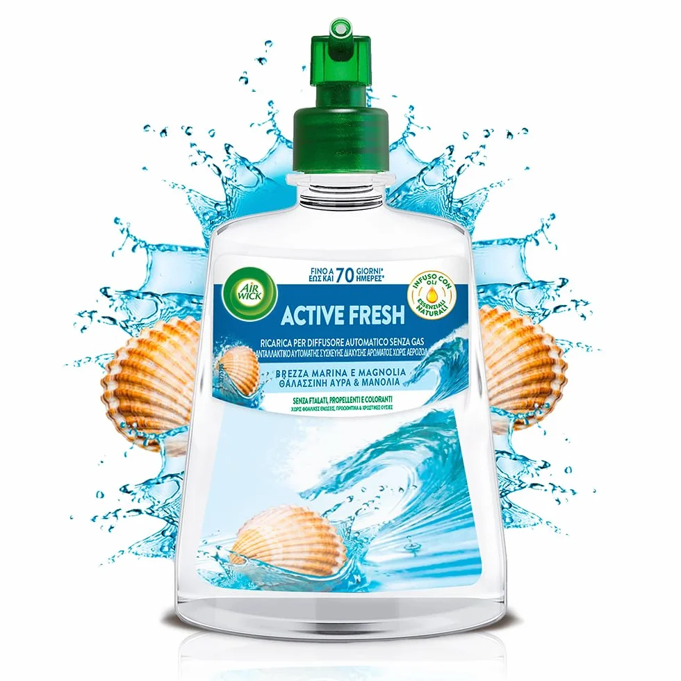 Air Wick Active FreshDeodorante per Ambienti, Ricarica per Diffusore Spray Automatico senza Gas alla fragranza Brezza Oceanica e Sale Marino, 228 ml (Confezione da 1)