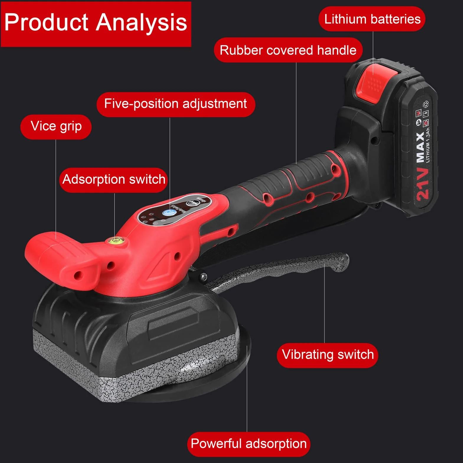 XiaoXIN Piastrellatrice per piastrelle da 21 V Elevata capacità di carico Piastrelle per pavimenti da parete Posa di utensili vibranti Strumenti di utilità per la decorazione della casa con ventosa al