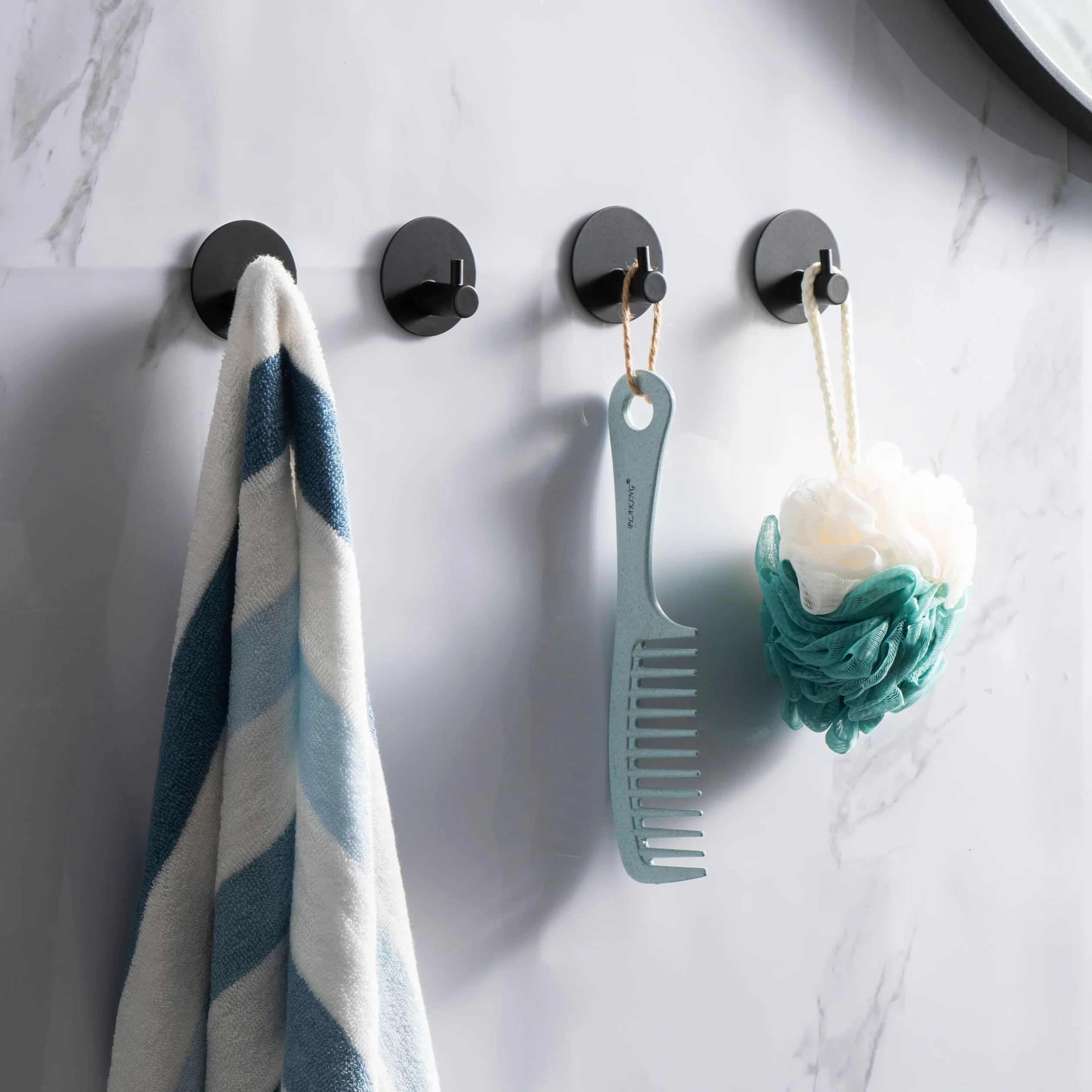 Feligio Ganci Adesivi Bagno 4 Pezzi, Acciaio Inox 304, Appendi Accappatoio, Nero