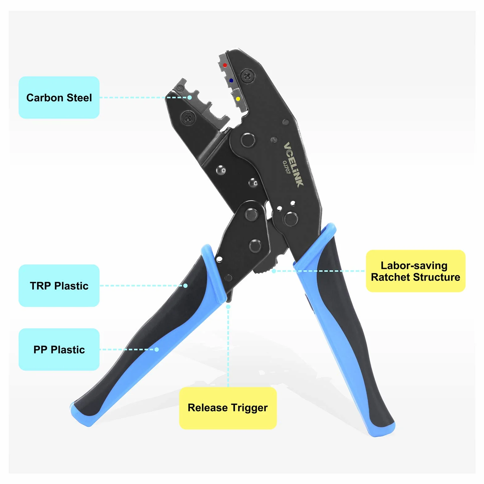 VCELINK Pinza Crimpatrice Capicorda AWG 20-10(0,5-6mm²) GJ707, Pinza Crimpatrice Faston, Pinza per crimpare terminali elettrici, Blu