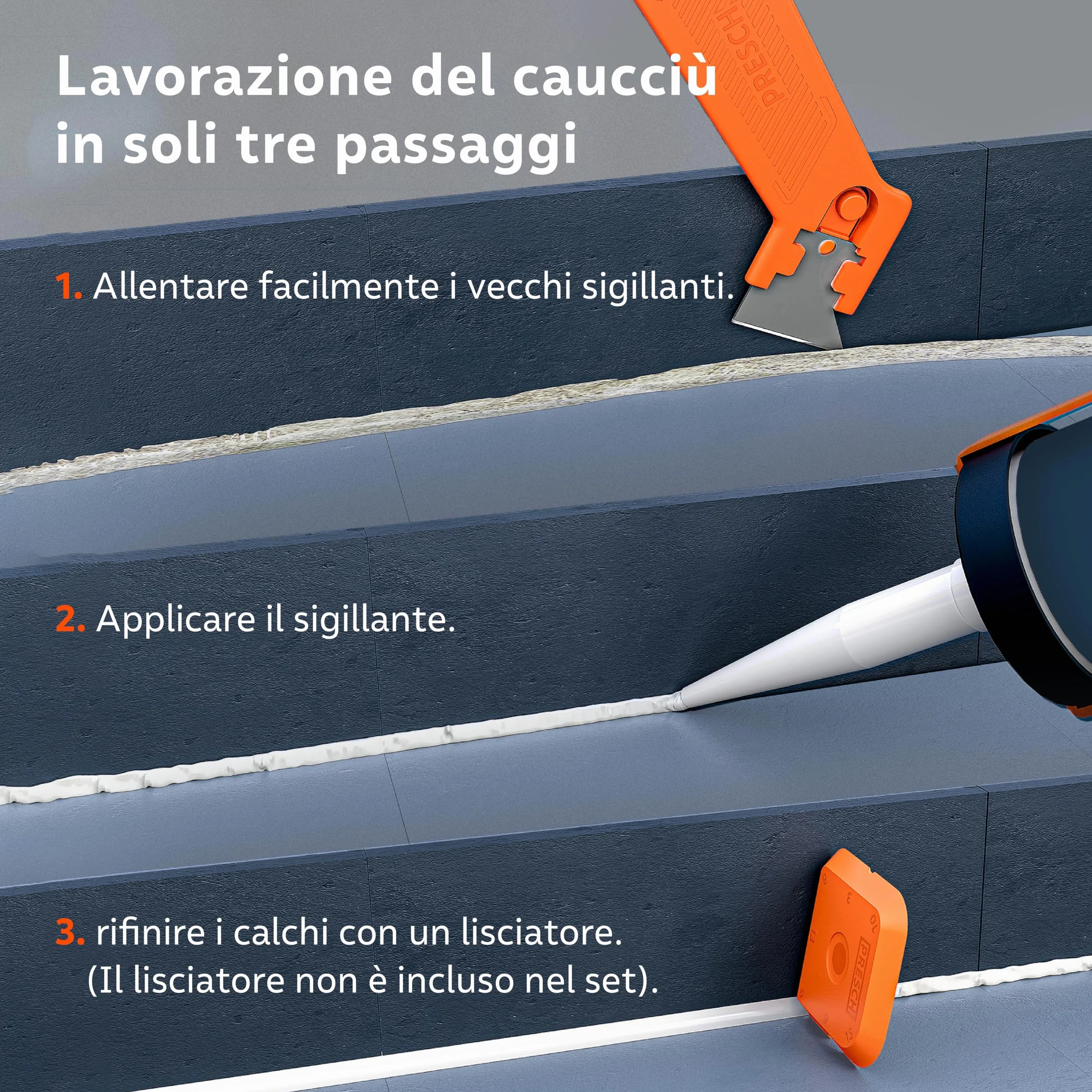 Presch Raschietto fughe incl. 3 lame - Per la rimozione precisa dei giunti grazie all'elevata nitidezza - Facile cambio delle lame - Raschietto silicone per sigillanti morbidi come acrilico e silicone