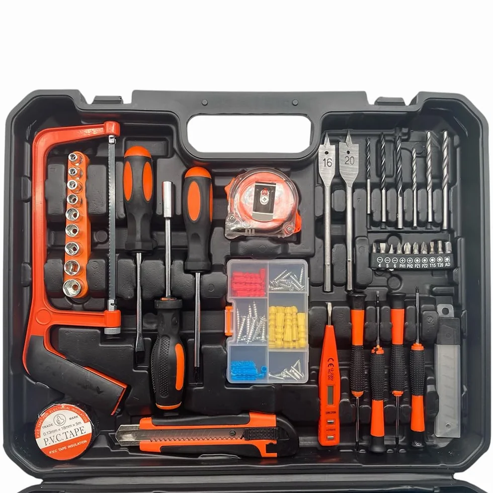Kit Valigetta Attrezzi da 100 Pezzi con Trapano Avvitatore e Batterie da 88V con Martello Chiave Inglese Pinze e Seghetto