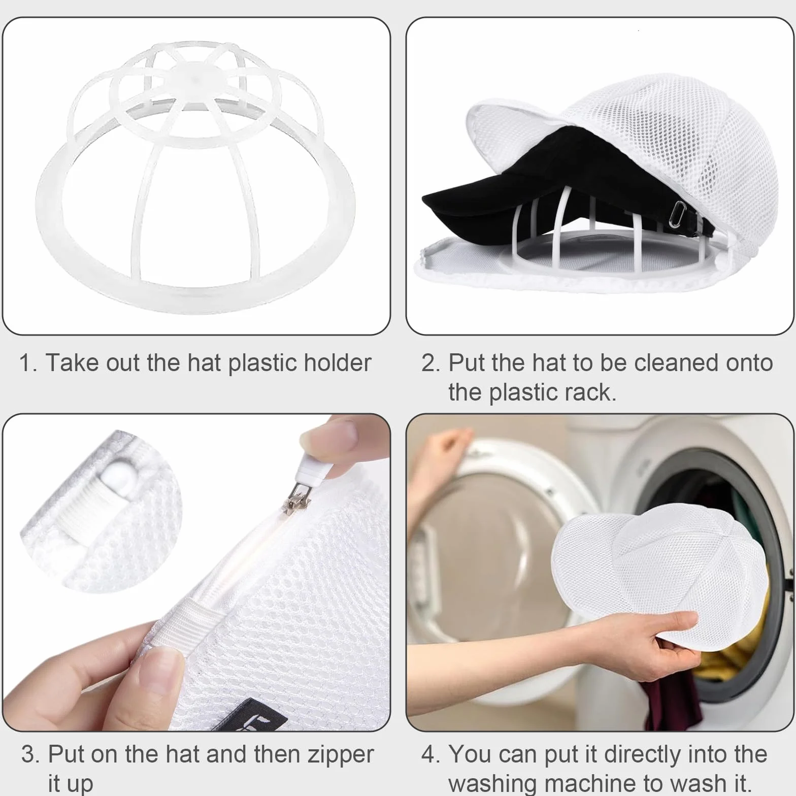 Rondella per Cappelli, Cap Washer Supporto Protettivo per Sacchetti Lavatrice per Cappelli, Porta Cappellini per Bucato, Bianco