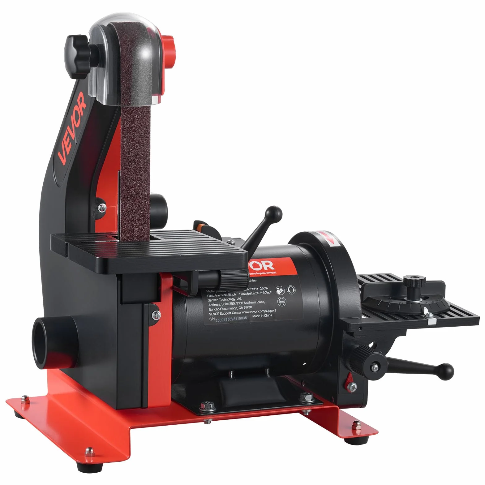 VEVOR Levigatrice a Disco Levigatrice a Nastro 25,4 x 762 mm da 250 W Velocità Singola con Piano di Lavoro Regolabile 0 a 45° Porta di Raccolta Polvere per Lavorazione del Legno, Fai da te