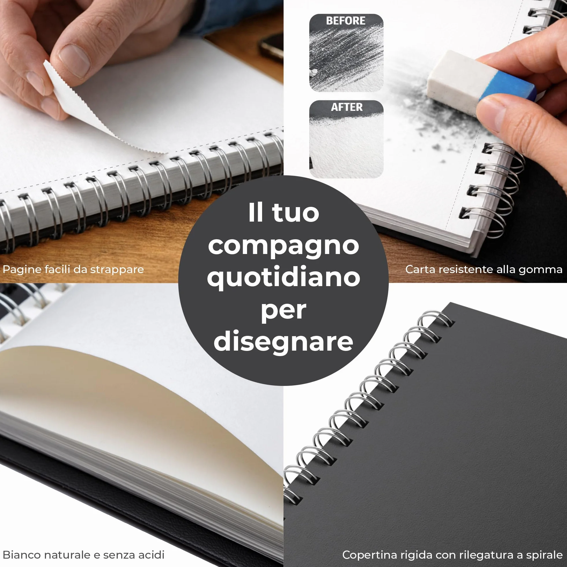 DIYIDEA Album da Disegno A4 200 g/m² – 100 Pagine, Spirale con Copertina Rigida – Blocco Disegno per Matita, Carboncino, Grafite e Pastello