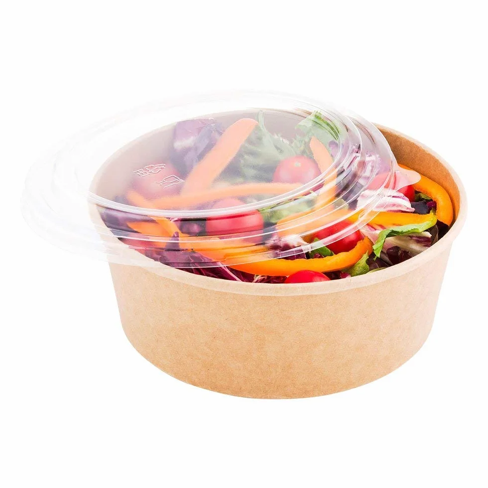 Ciotole per insalata con coperchi 50 pezzi 1000 ml contenitori cartone marrone Bio rivestimento PLA