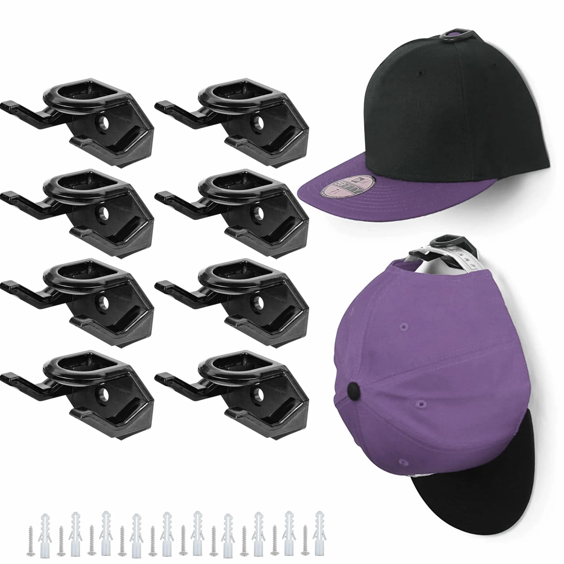 Porta Cappelli, 8 Pezzi Porta Cappelli Autoadesivo, Porta Cappelli da Parete, Organizzatore per Cappellini da Baseball, Portacappelli Minimalista per Cappelli, Accessori