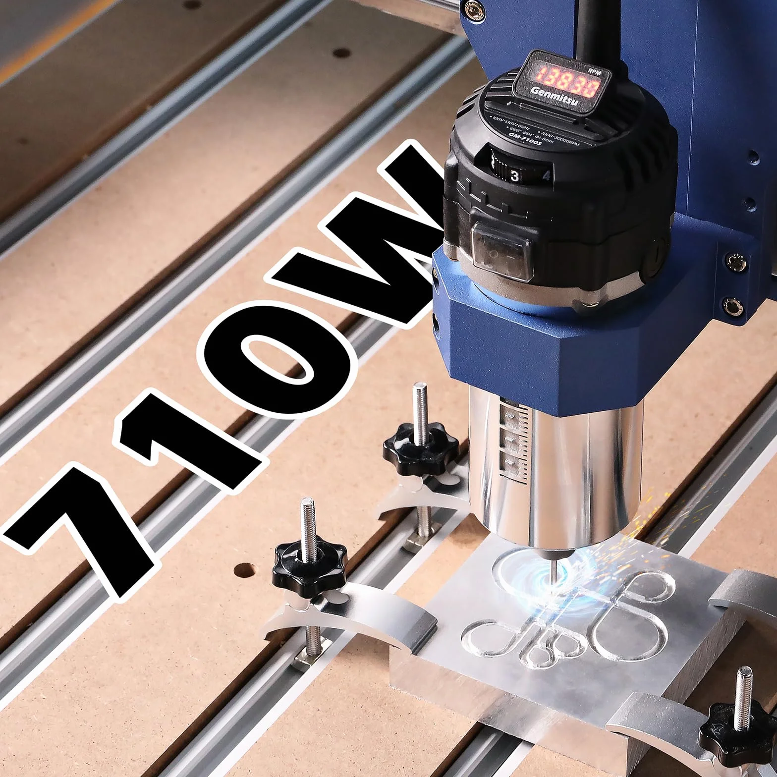 Genmitsu Fresa compatta CNC da 710 W, diametro 65 mm, motore mandrino con display digitale LCD, 6 velocità regolabili, pinza di serraggio ER11 da 1/8", 4 spazzole di carbone, per fresatrici CNC