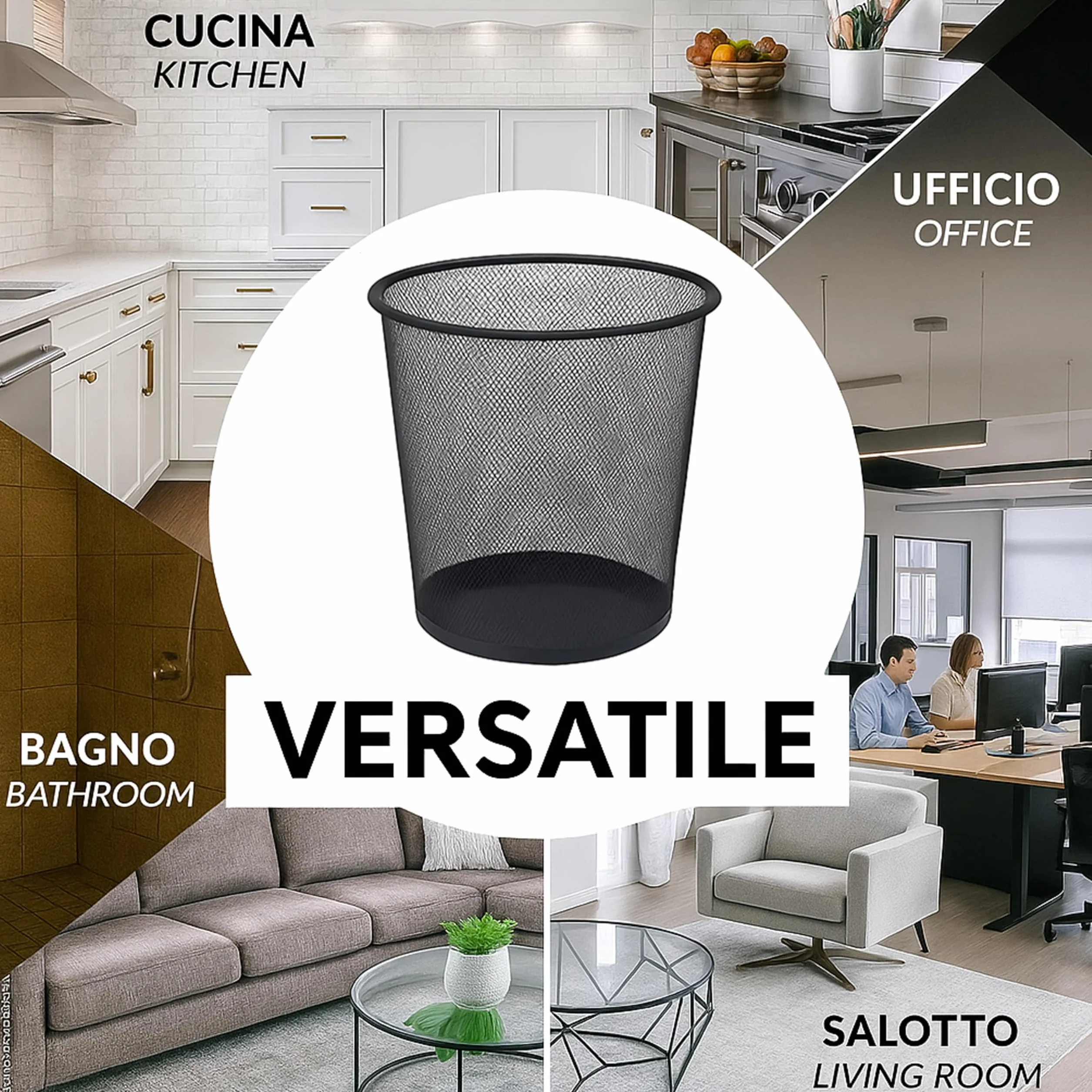 IPEA Cestino per la Carta in Rete Metallica Nero - 26 X 23 cm - Cestino Getta Carta Riciclaggio per Ufficio, Casa, Camera, Scuola - In Metallo - Cesto Spazzatura per Scrivania, Tavolo, Mobile