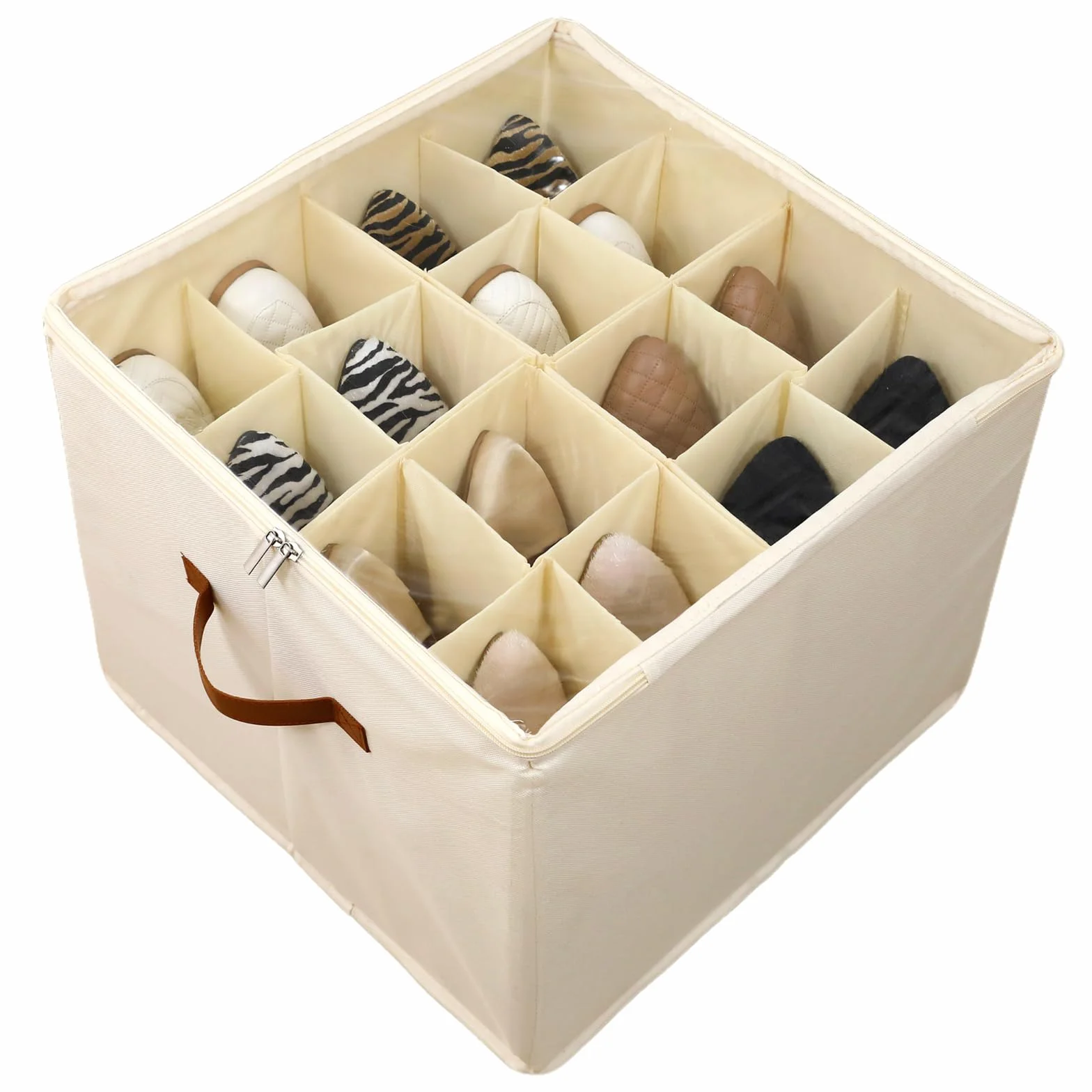 Organizer per Scarpe per 16 Paia, Grande Scatola per Scarpe Contenitore con Scomparti Regolabili, Pieghevole Risparmio Spazio Scatole per Scarpe (Beige)