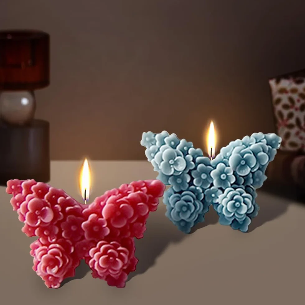 2 Pezzi Stampo in Silicone Farfalla 3D per Candele, Portacandele DIY in Gesso, per la Festa della Mamma, San Valentino, Decorazione da Tavolo