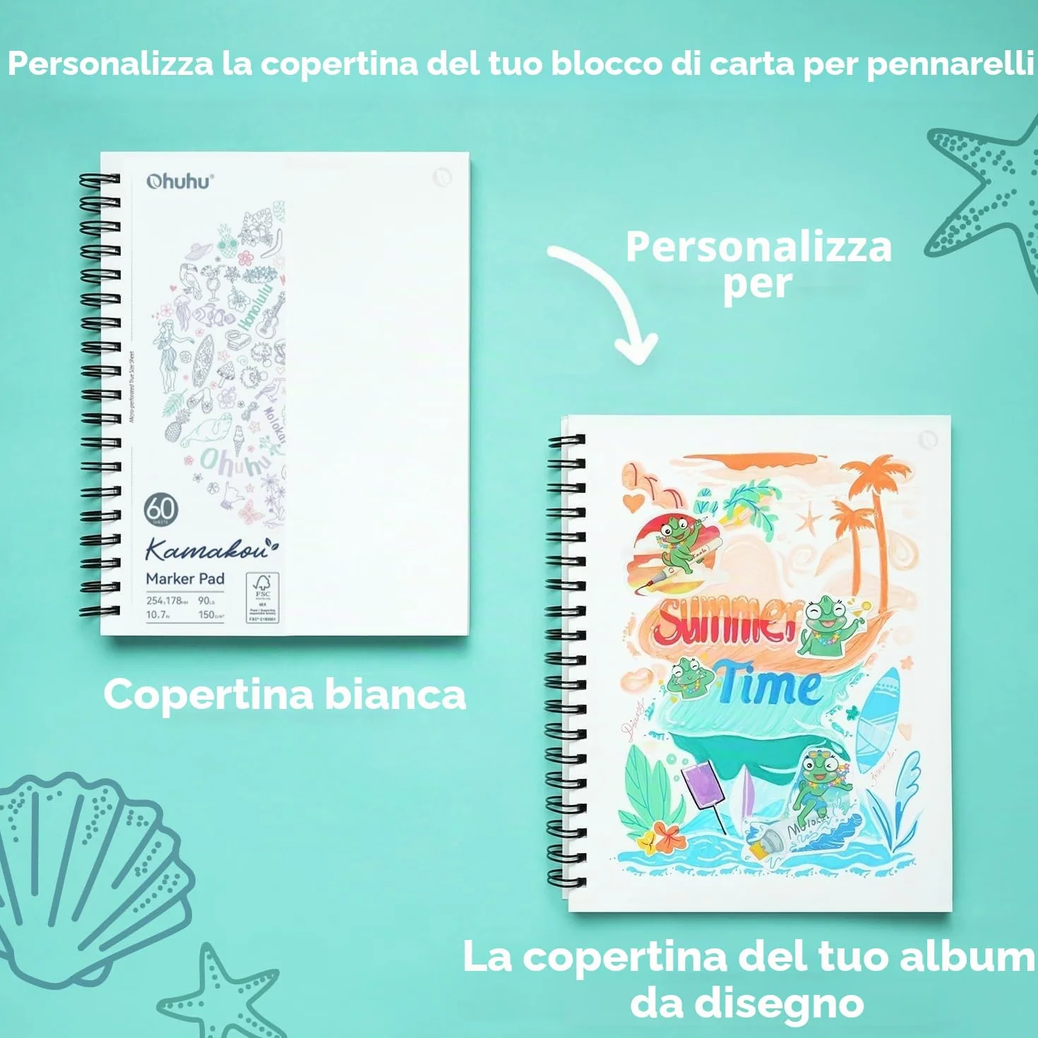 Ohuhu Album da Disegno a Doppia Faccia - Anti-Trasparenza, Carta Spessa 150g/m², 60 Fogli/120 Pagine per Alcohol Marker e Illustrazioni Professionali, Formato 25,4×18,7 cm