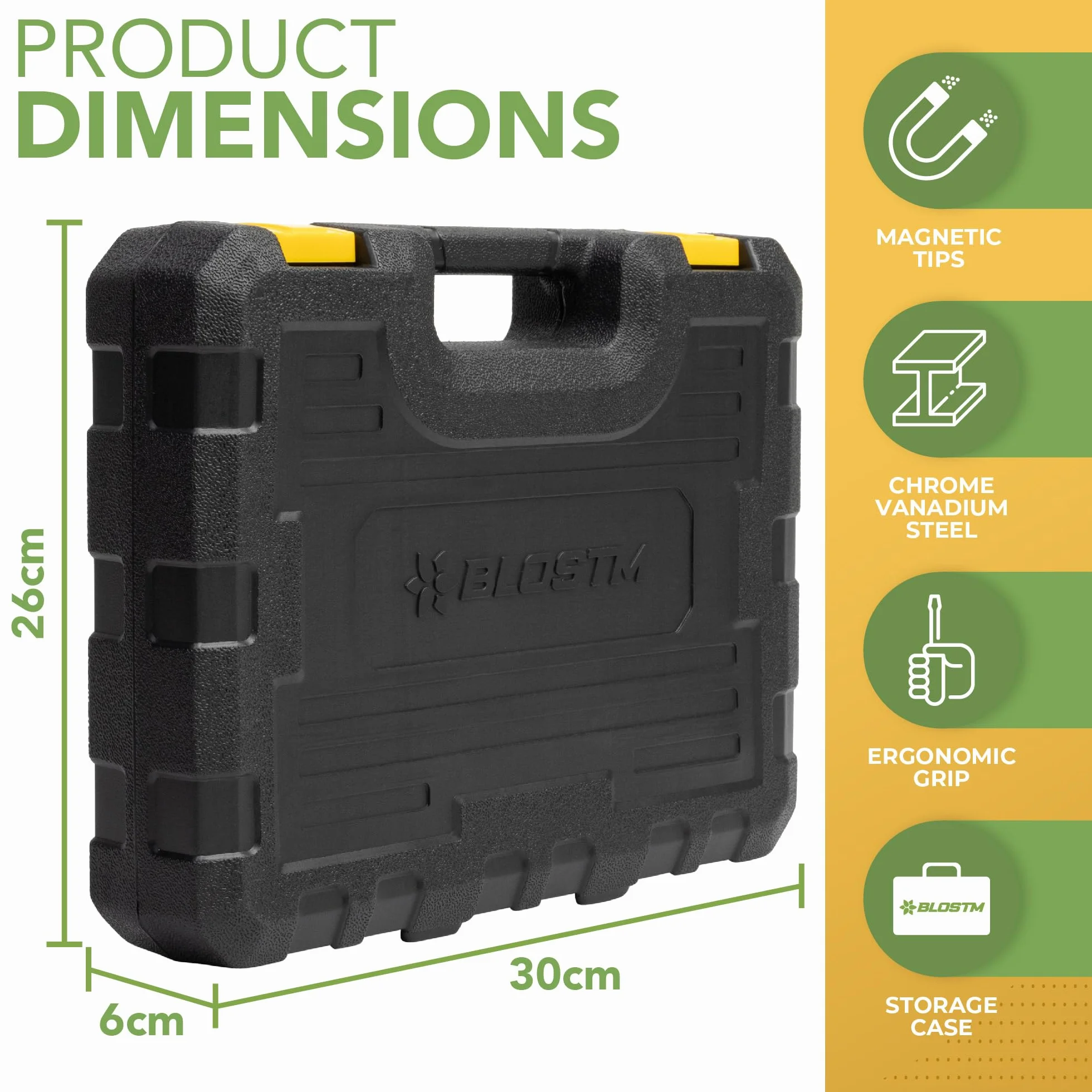 BLOSTM Set Cacciaviti Professionali - 42pcs Magnetico con Comoda Impugnatura, Teste per Cacciavite a Croce, Teste Piatte e Custodia Resistente - Giraviti di Precisione