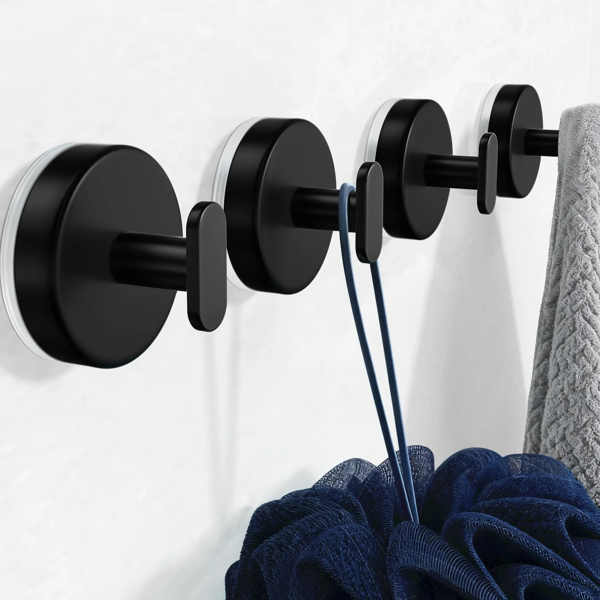 pickpiff Ganci a ventosa doccia: Ganci extra resistenti da 6,8 kg per bagno, cucina, porta, specchio, piastrelle, vetro – per asciugamani, spugne, cappotti, accappatoi – nero, confezione da 4