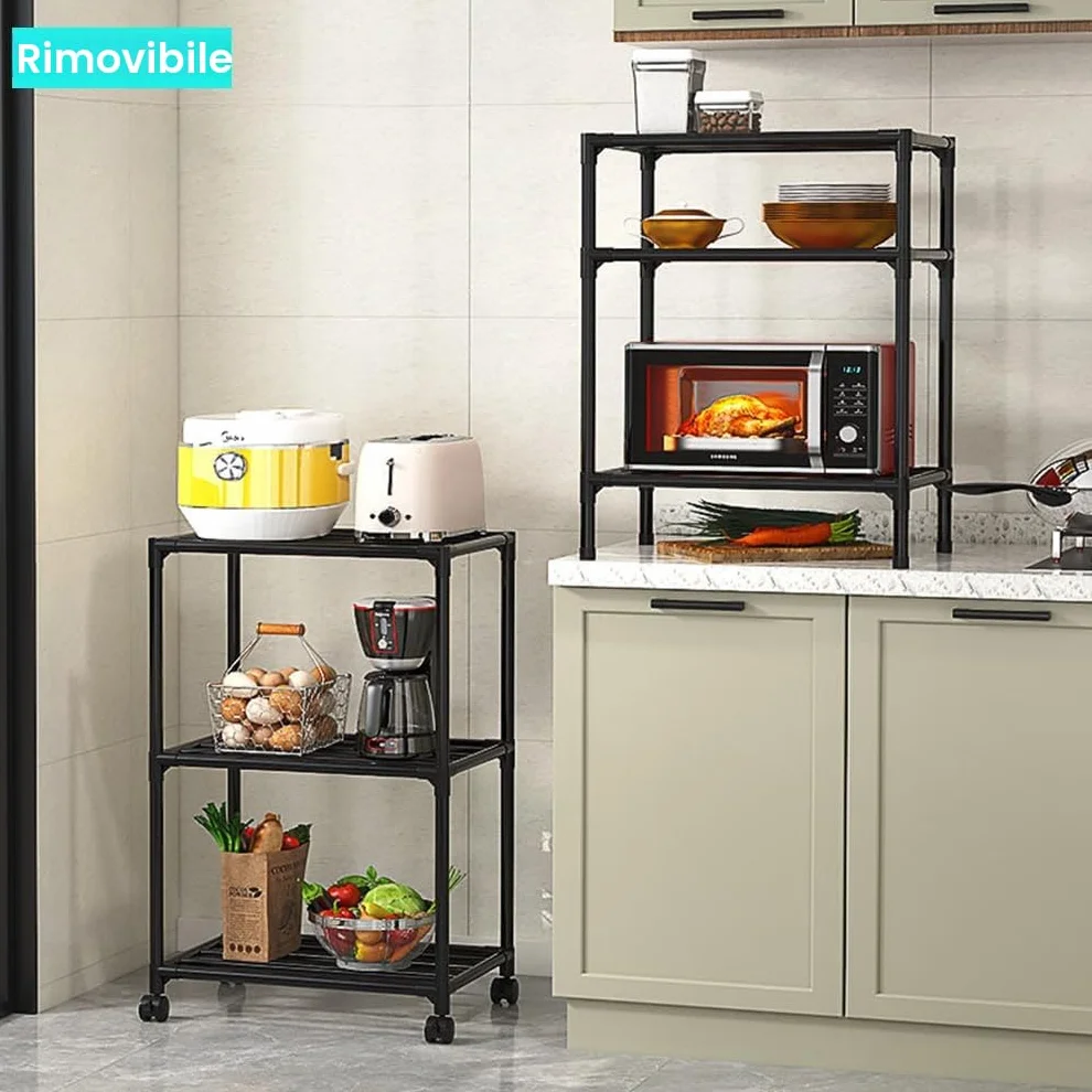 Scaffale a 6 ripiani alto e stretto, 42 x 32 x 165 cm, nero, con ruote e piedini antiscivolo, scaffalatura regolabile e rack portaoggetti per garage, bagno, cucina, angolo