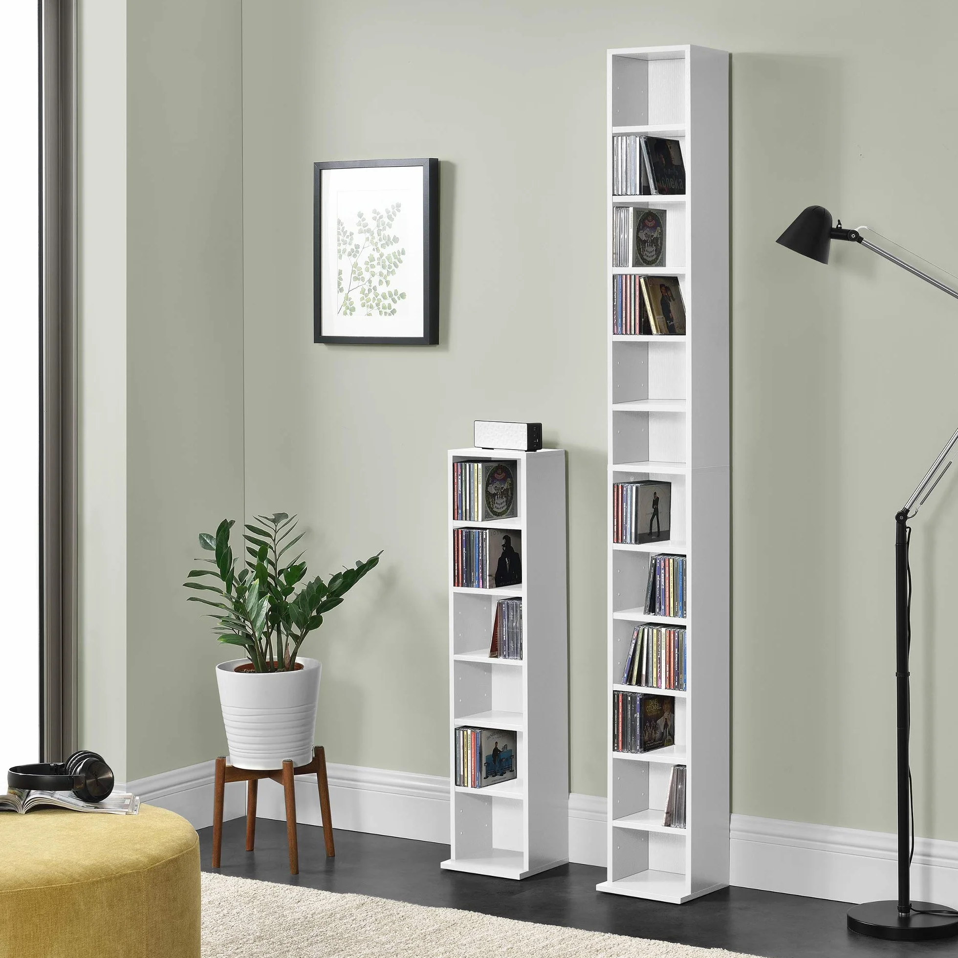 [en.casa] Scaffale a Colonna con 12 Scomparti per CD DVD e Oggetti Decorativi Mobile Alto Salvaspazio con Ripiani Regolabili in Altezza 175 x 20 x 20 cm Bianco