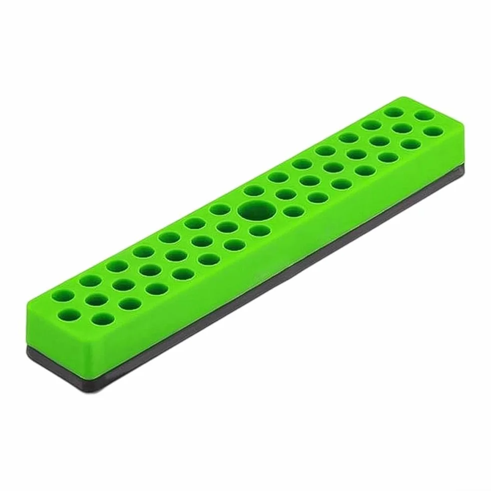 Eawfgtuw Organizer per punte esagonali con base magnetica per punte da cacciavite da 1/4", 43 fori, in polipropilene resistente (verde)