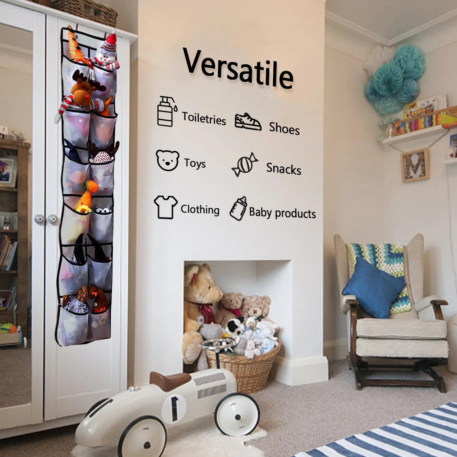 CORTNEY Organizer Pieghevole da Appendere, Scarpiera a Sospensione da Porta a 12 Scomparti Innovativo con Ganci con Può Riporre Scarpe, Articoli Vari, Giocattoli, Libri