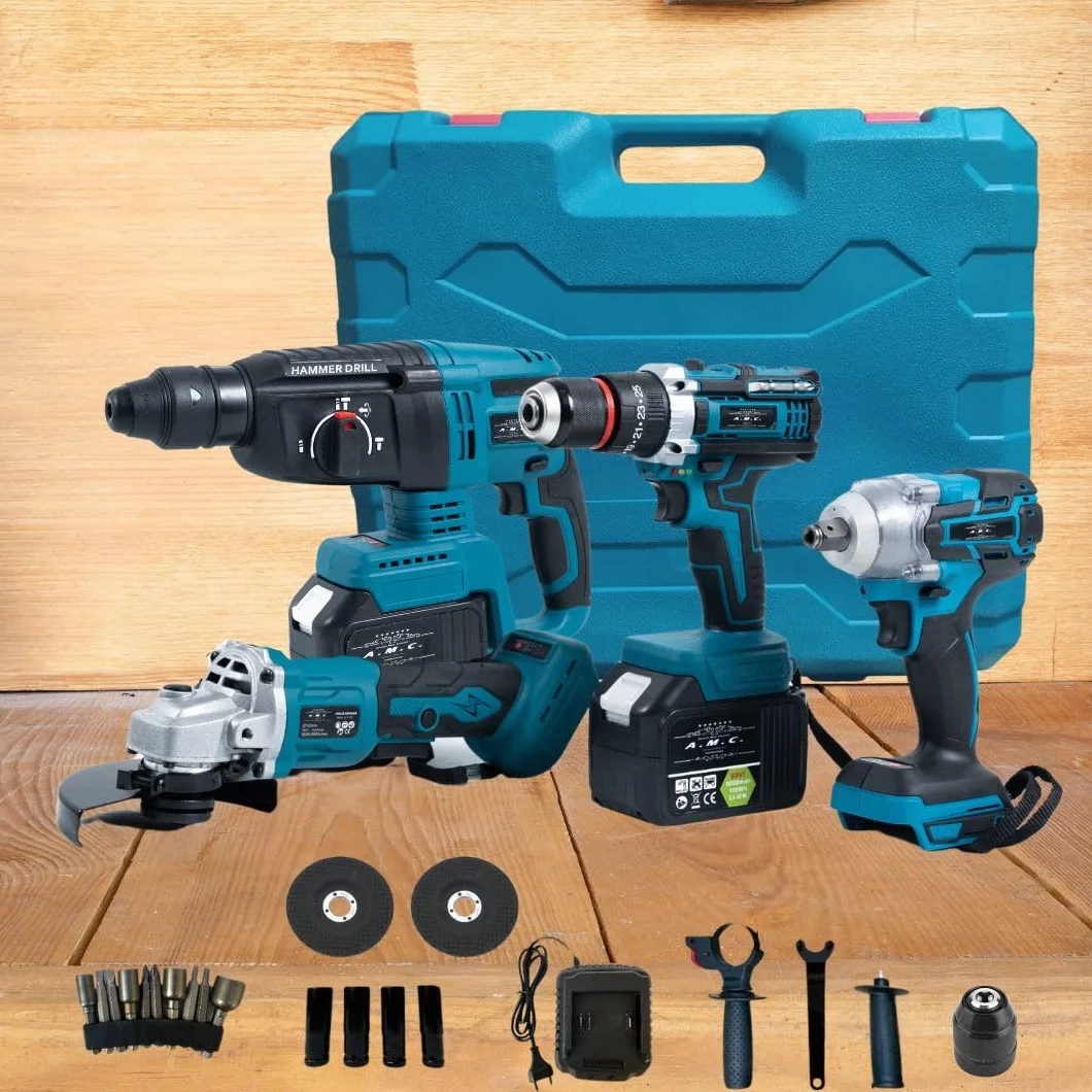 A.M.C. Kit Professionale 4 in 1: Trapano Avvitatore a Batteria, Smerigliatrice Angolare, Trapano a Percussione e Martello ad Impulsi Svita Bulloni, 88v