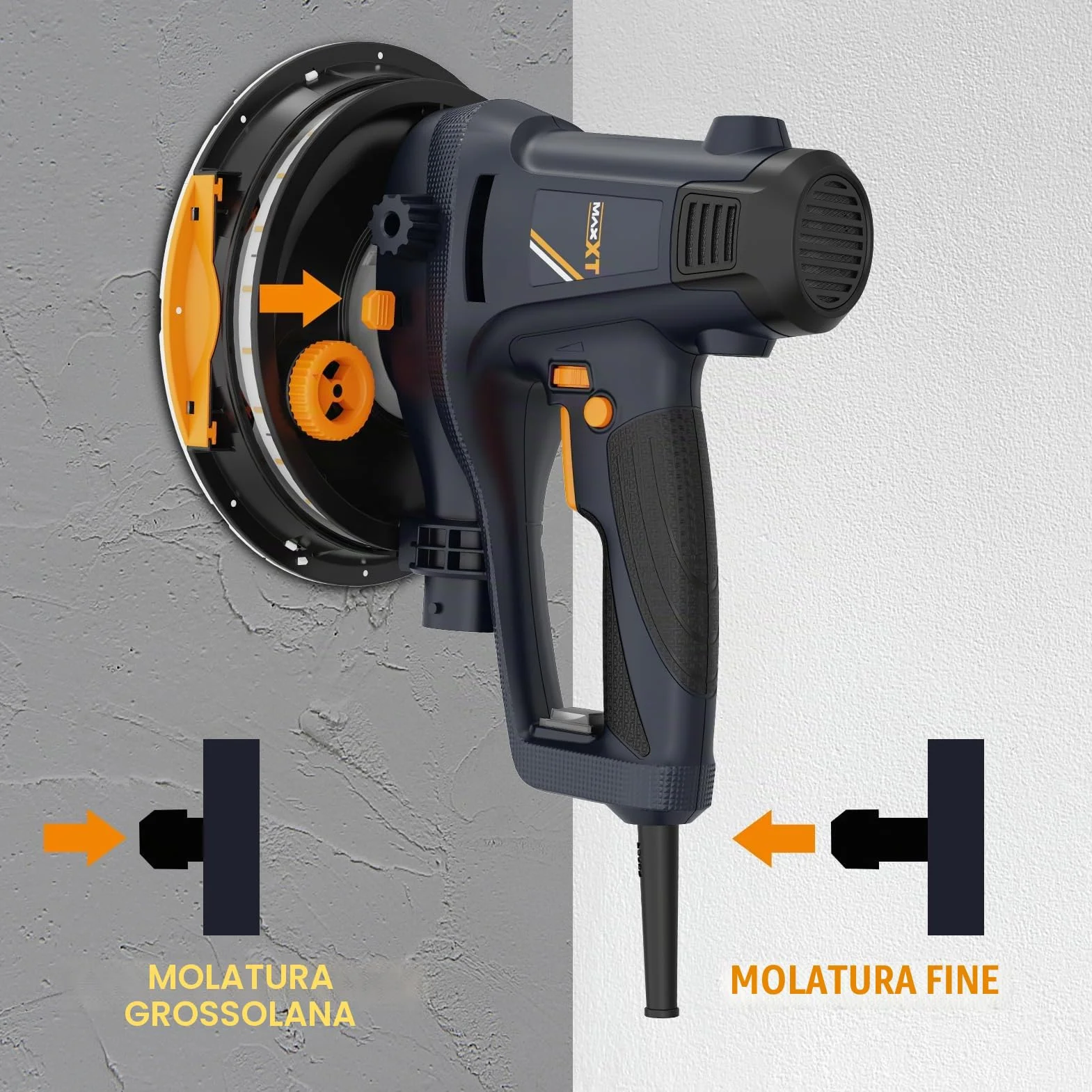 MAXXT Levigatrice per cartongesso 810 W smerigliatrice elettrica 1500-2800 giri/min velocità variabile 8 pezzi