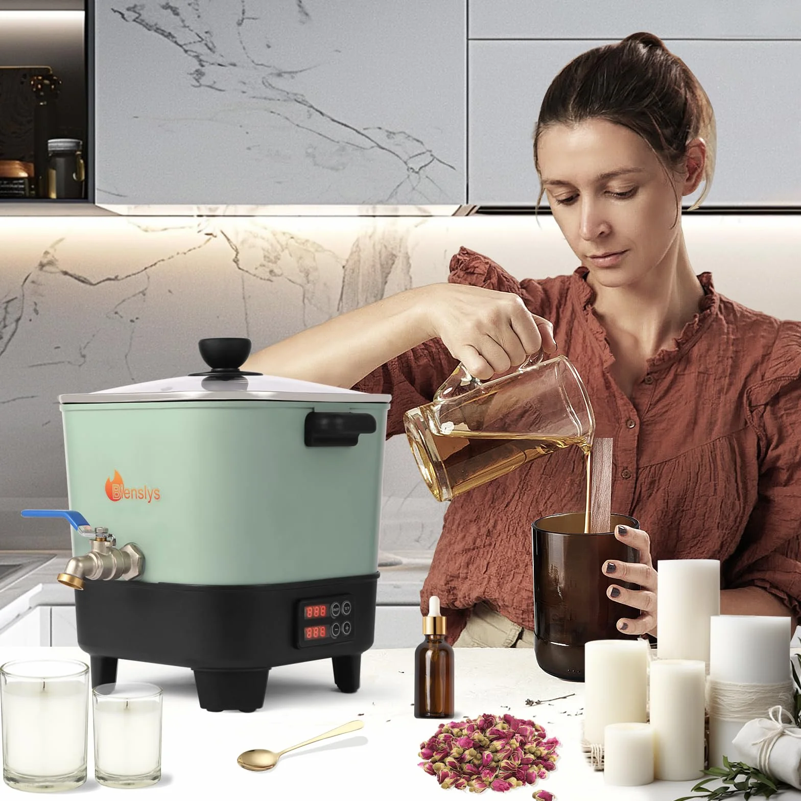 Fonde Cera Elettrico da 6,5 L per Candele e saponi – Pannello di Temperatura Digitale con beccuccio, Rivestimento Antiaderente, Fondo a V per versare e Pulire Facilmente