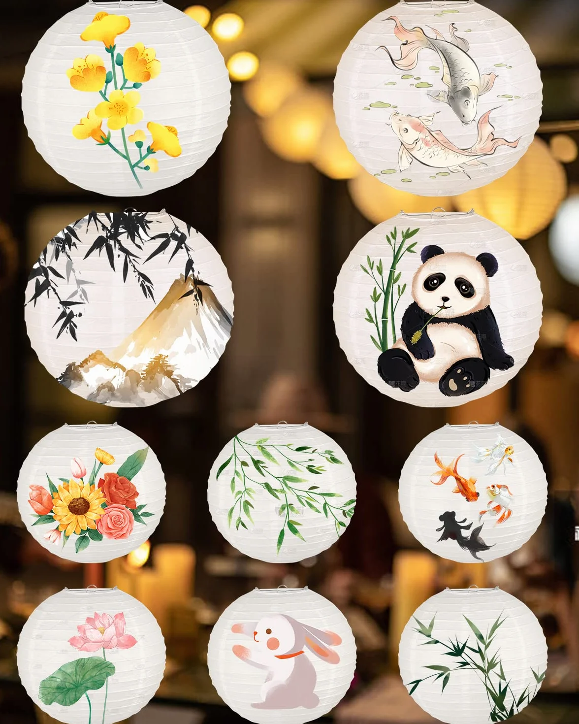 Lanterne Cinesi di Carta Rotonde da Appendere 30 Pezzi Diametro 10-30 cm per Decorazioni Feste Matrimoni