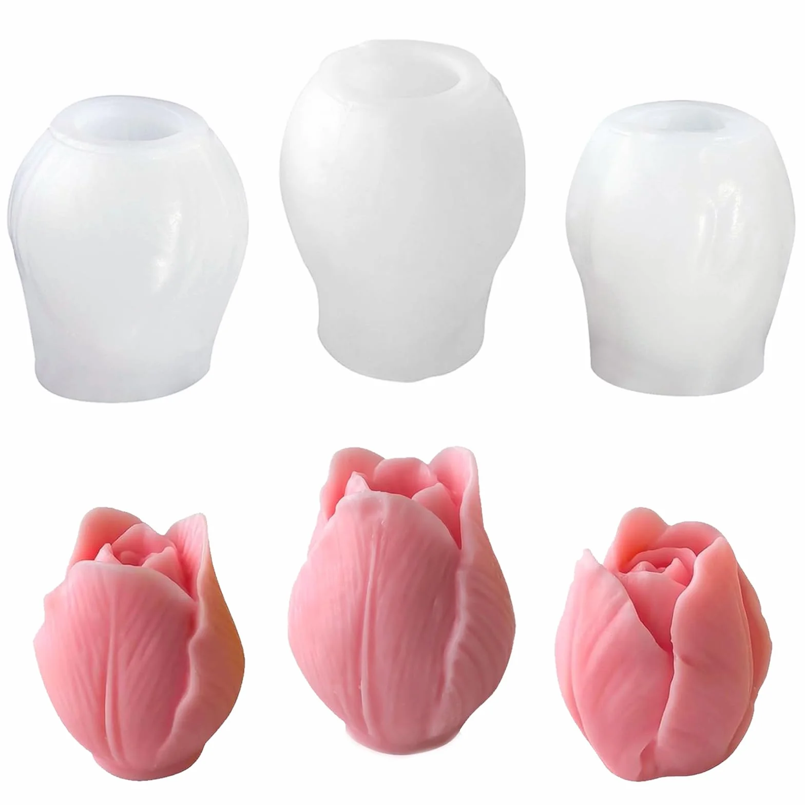Stampi in Silicone per Candele, 3 Stampo Tulipano per Candele, 3D in Stampi Cera Tulipano, Confezione da 2 Stampi in Silicone a Forma di Tulipano, per Sapone, Gesso, Cioccolato