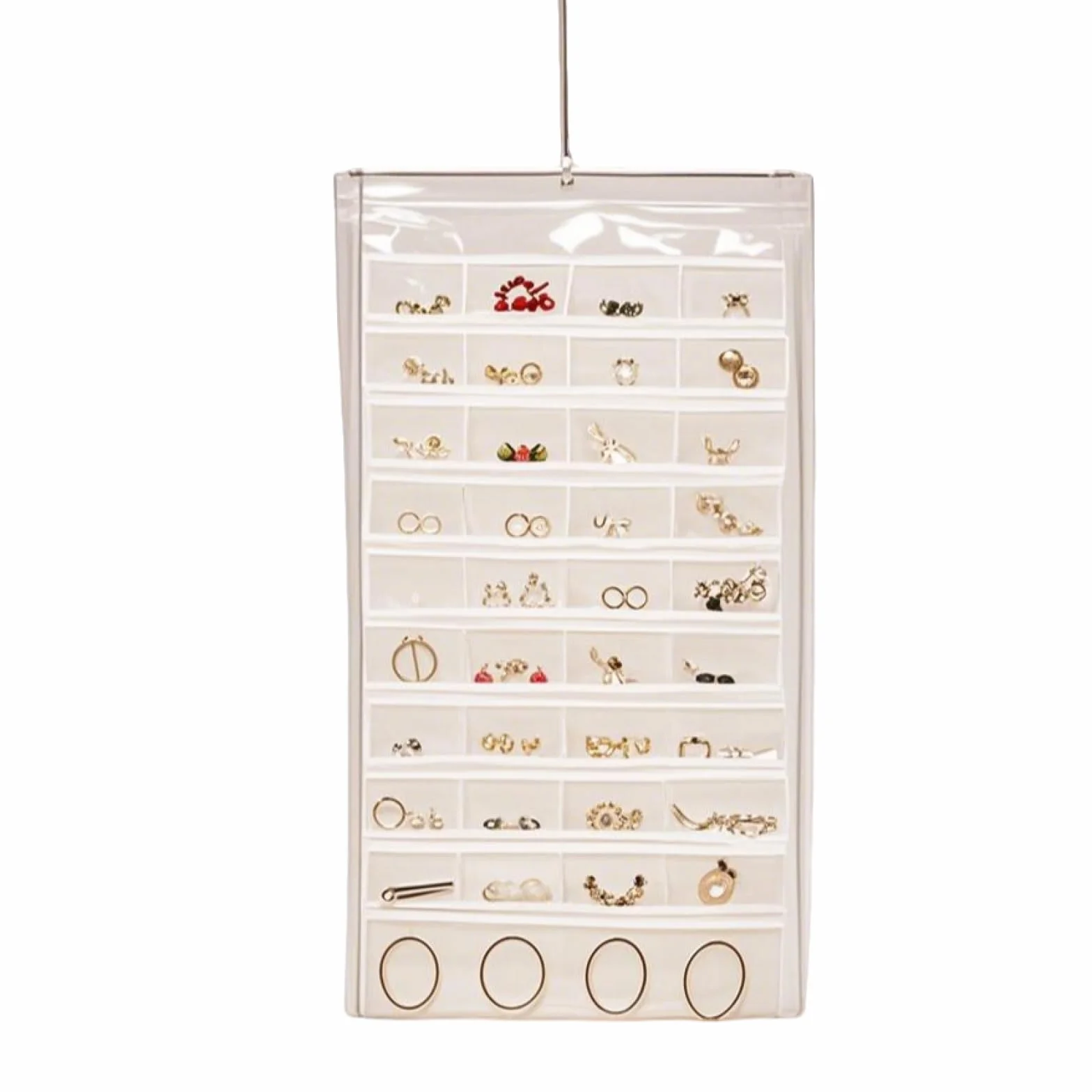 Hanging Jewelry Organizer Doppia Faccia con 48 Tasche Bianco per Armadio