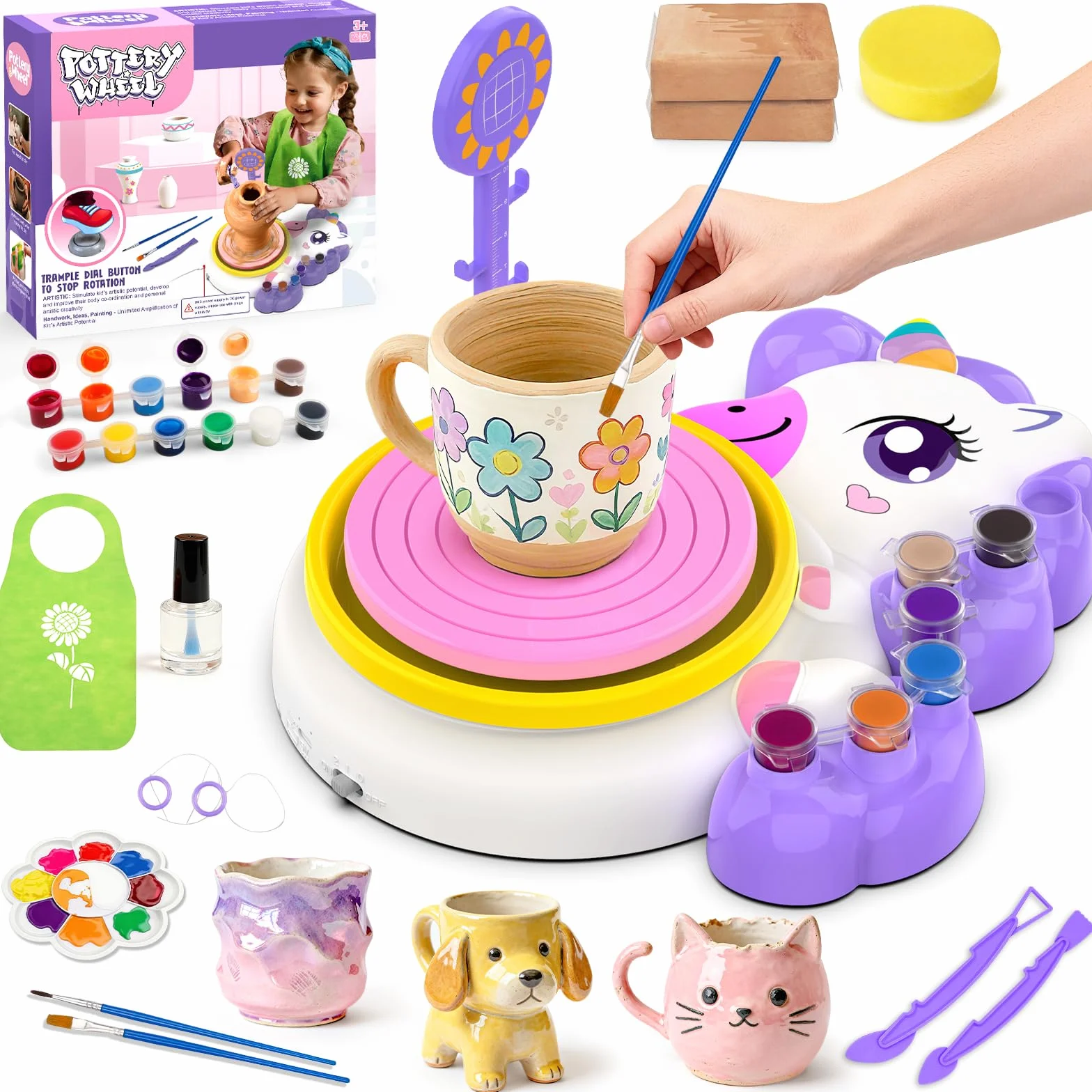 Tornio per Ceramica Bambina 3+ Anni, Fai Da Te Pottery Wheel Kit con Argilla Autoindurente, Lavoretti Creativi per Bambini, DIY Arte e Pittura Laboratorio, Natale Compleanno Regalo bimba Ragazza