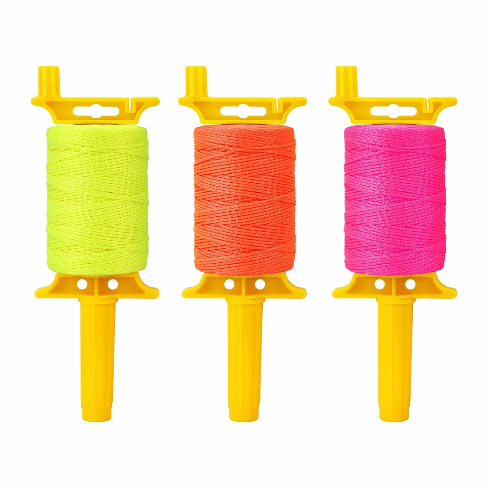 Yitexin 3 Rotoli di Filo per Edilizia Lenza Muratore con Impugnatura, 18 Filo Muratura in Nylon Intrecciato da 45,72 m, Corda da Muratore per Allineamento Pavimenti (arancione, rosa e verde)