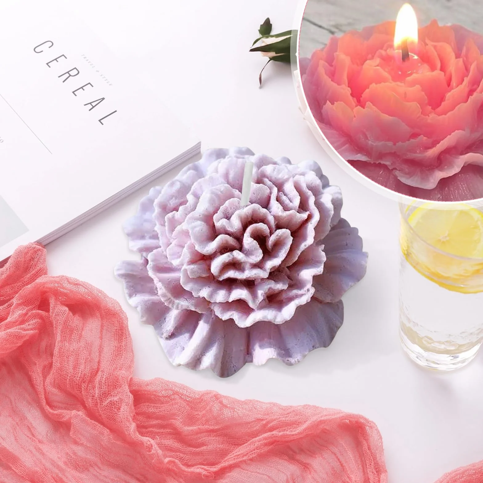 4 Pezzi Stampi in Silicone per Candele a Forma di Fiore, Stampi in Silicone per Candele, Stampo per Candele per la Creazione di Candele Fai da Te, Saponi, Decorazioni per la Casa, Artigianato in Gesso