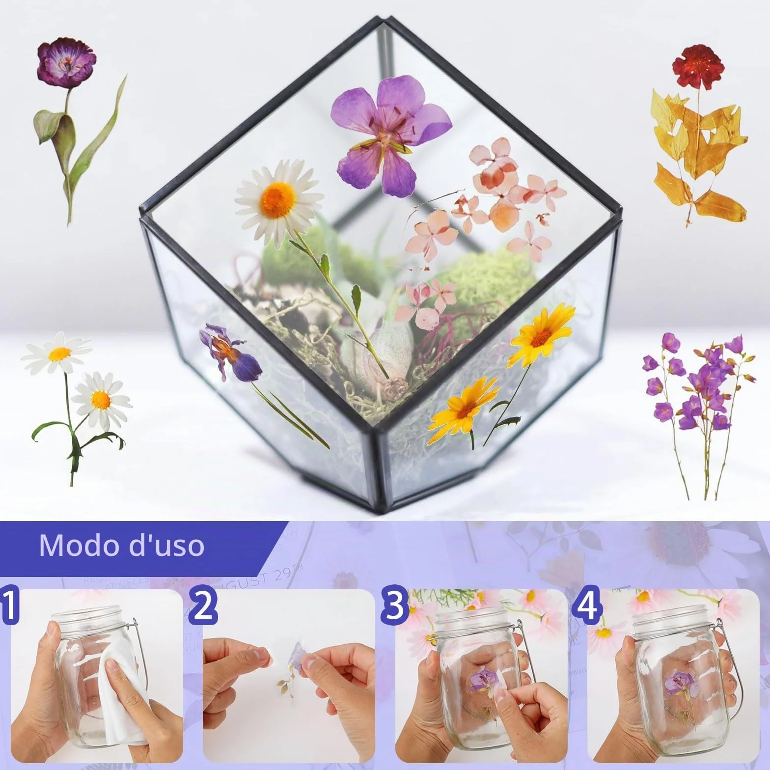 Set di 120 adesivi floreali per scrapbooking, fiori naturali estetici, adesivi floreali trasparenti per scrapbooking, artigianato, biglietti, computer portatili, (60 stili)