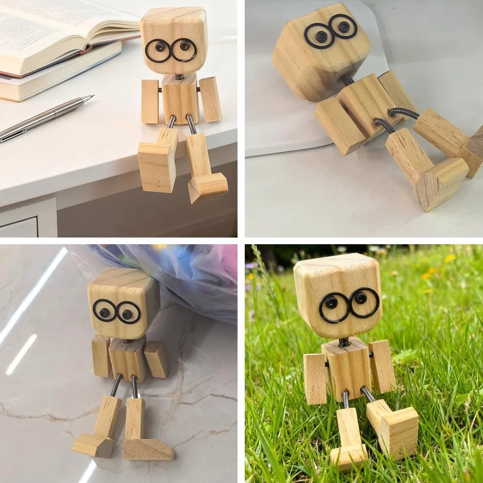 Vicloon Statuetta Uomo Legno Tremante Bambola Piedi Tremanti 12 Espressioni Accessori Cruscotto Auto Decorazione Scrivania Regalo Uomo Donna