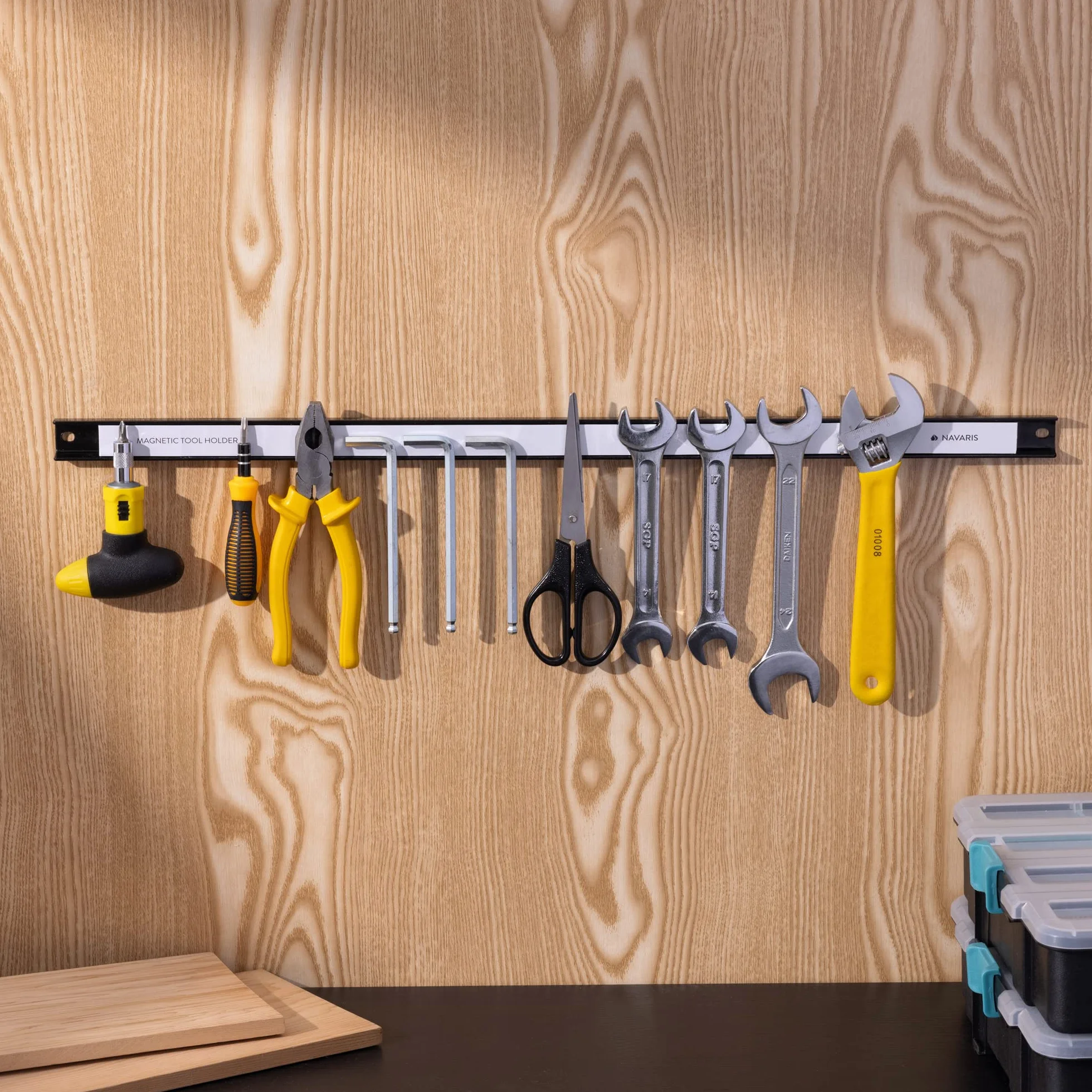 Navaris 3x Porta attrezzi magnetico - Portautensili barre 60 cm - Set pannello porta utensili da parete - Aste magnetiche supporto per garage officina