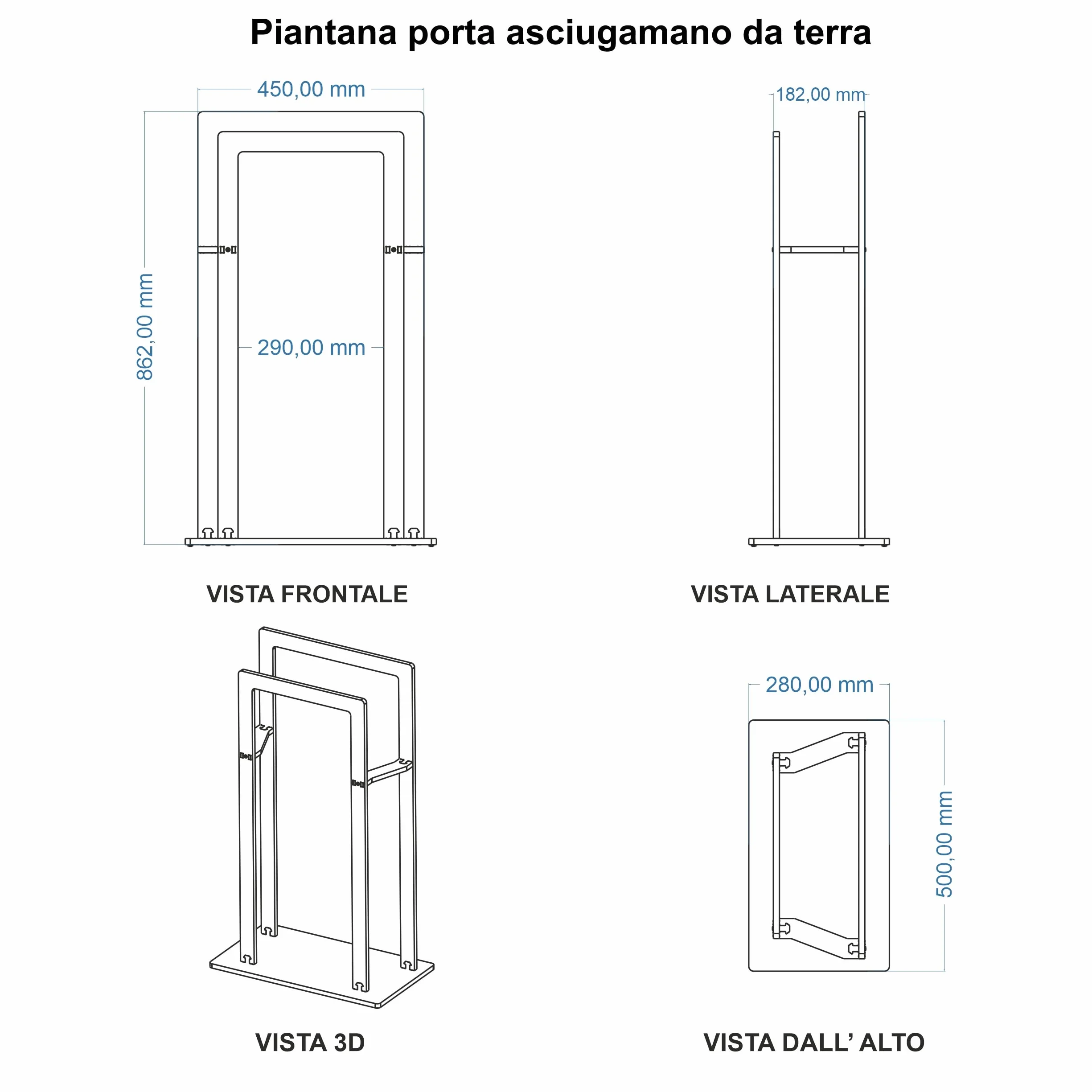 AGPLEX Piantana porta asciugamani bagno da terra in vetro acrilico trasparente 50x28x87cm, Portasciugamani bagno moderno e resistente con supporti antiruggine - Made in Italy