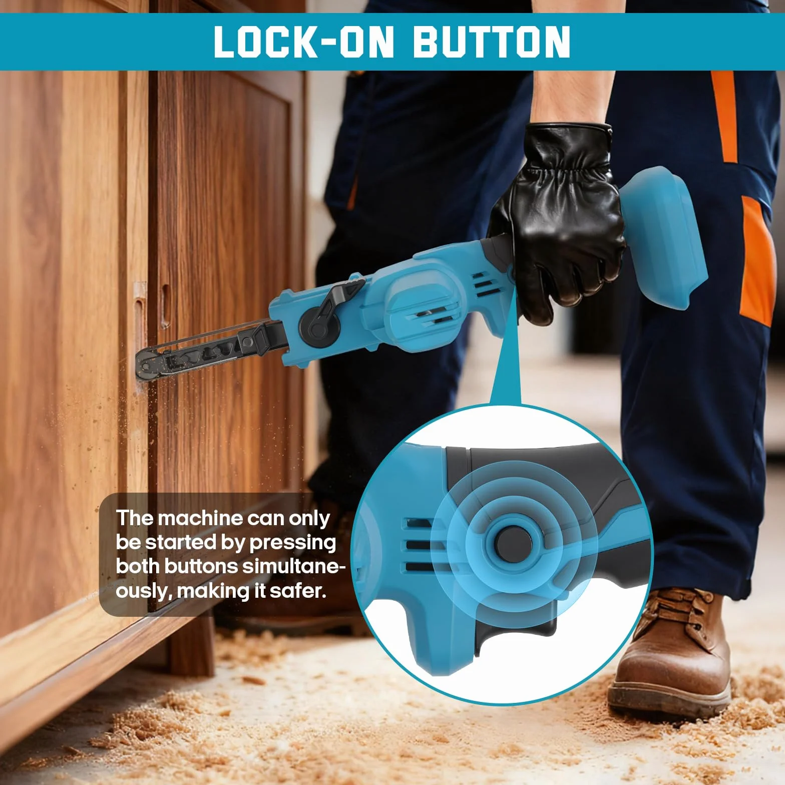 Levigatrice a nastro senza fili per Makita 18 V batteria (non inclusa), 1/2 "x 45,7 cm, levigatrice a nastro elettrica a 6 velocità, mini smerigliatrice a nastro senza spazzole, con 10 nastri
