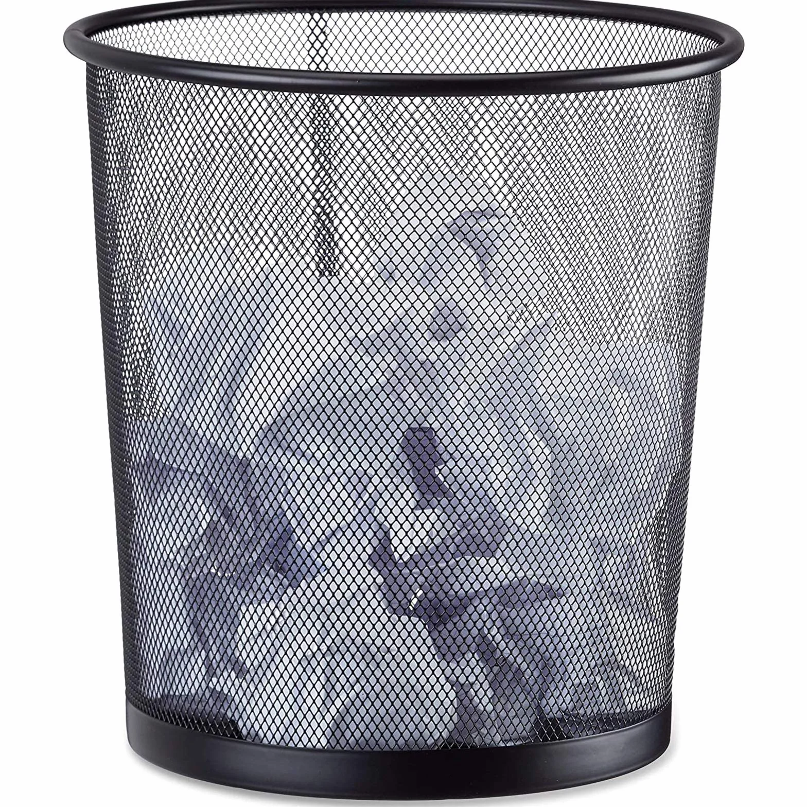 Cestino Gettacarte in Metallo Traforato da Ufficio Pattumiera a Rete Porta-rifiuti Ø 30 cm Alto 35 cm Nero casa, cameretta, scrivania, Studio 20 Litri