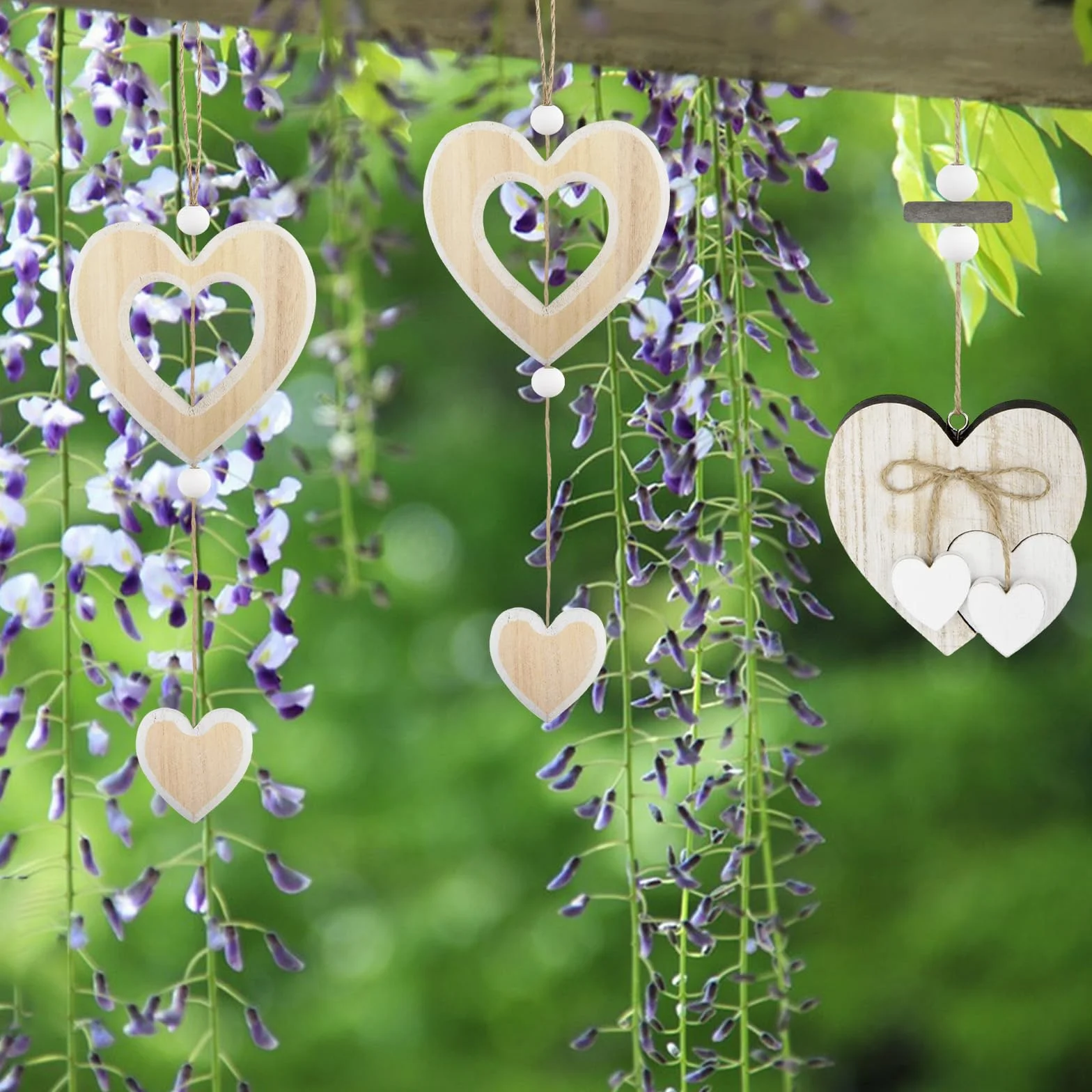 Decorazioni da Finestra in Legno a Forma di Cuore 3 Pezzi da Appendere per Pareti Porte Finestre Balconi