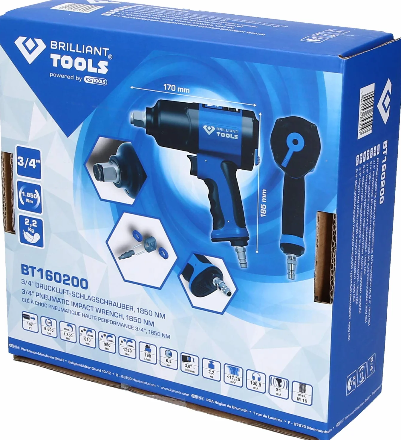 BRILLIANT TOOLS BT160200 3/4" Avvitatore ad impulsi ad aria compressa, 1.800 Nm
