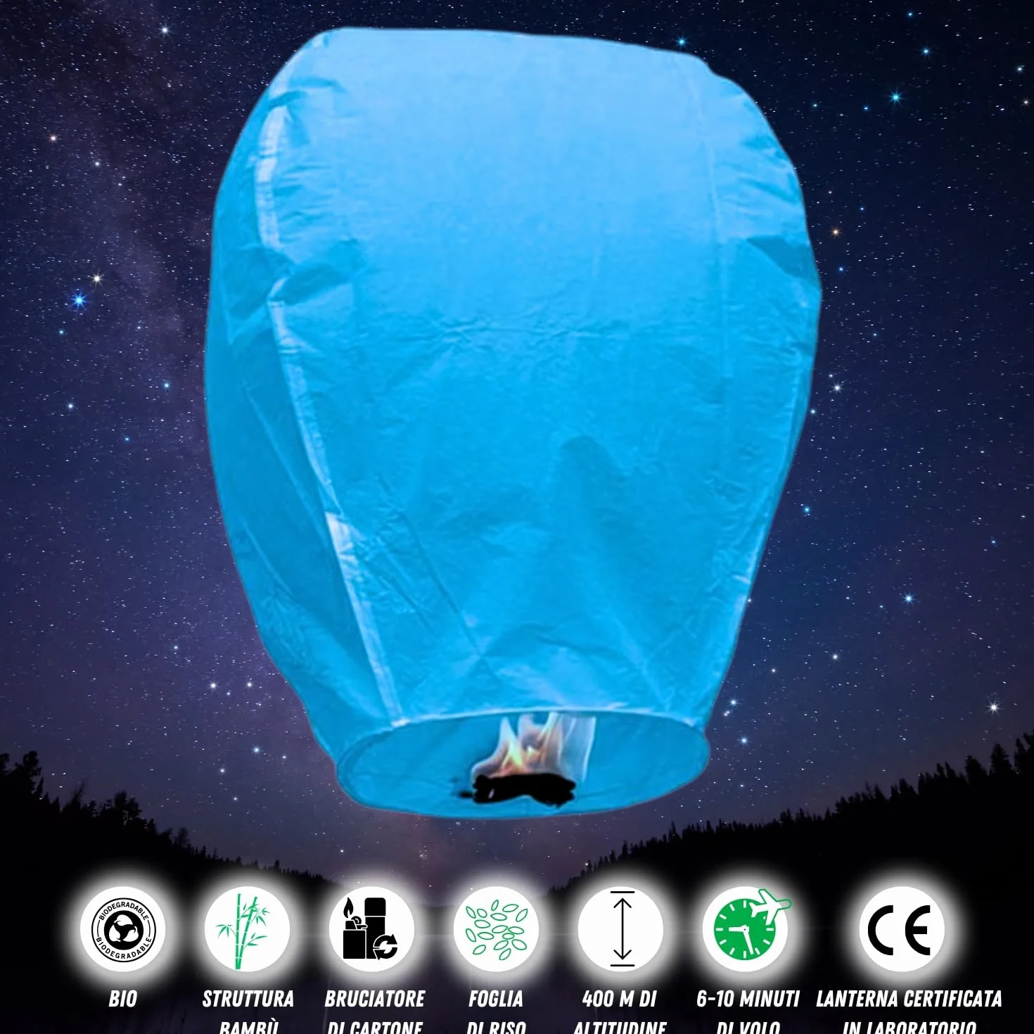 TellementHappyTM lanterna cinese volante, colorata, in carta 100% biodegradabile, qualità superiore, dimensioni: 90 x 60 cm. Ideale per eventi, matrimoni, feste, Capodanno; confezione da 10 pezzi. blu