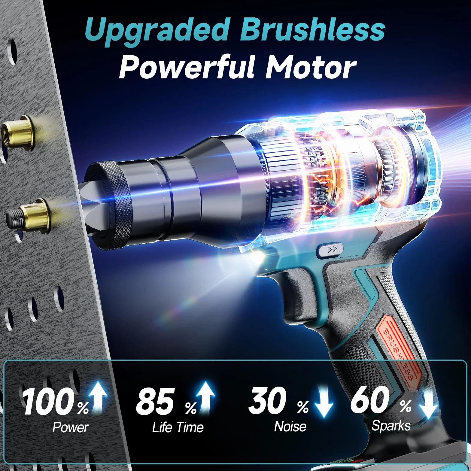 Yofuly Rivettatrice per Inserti Filettati a Batteria Compatibile Makita 18V con 2 Batterie 4.0Ah, M6 M8 M10