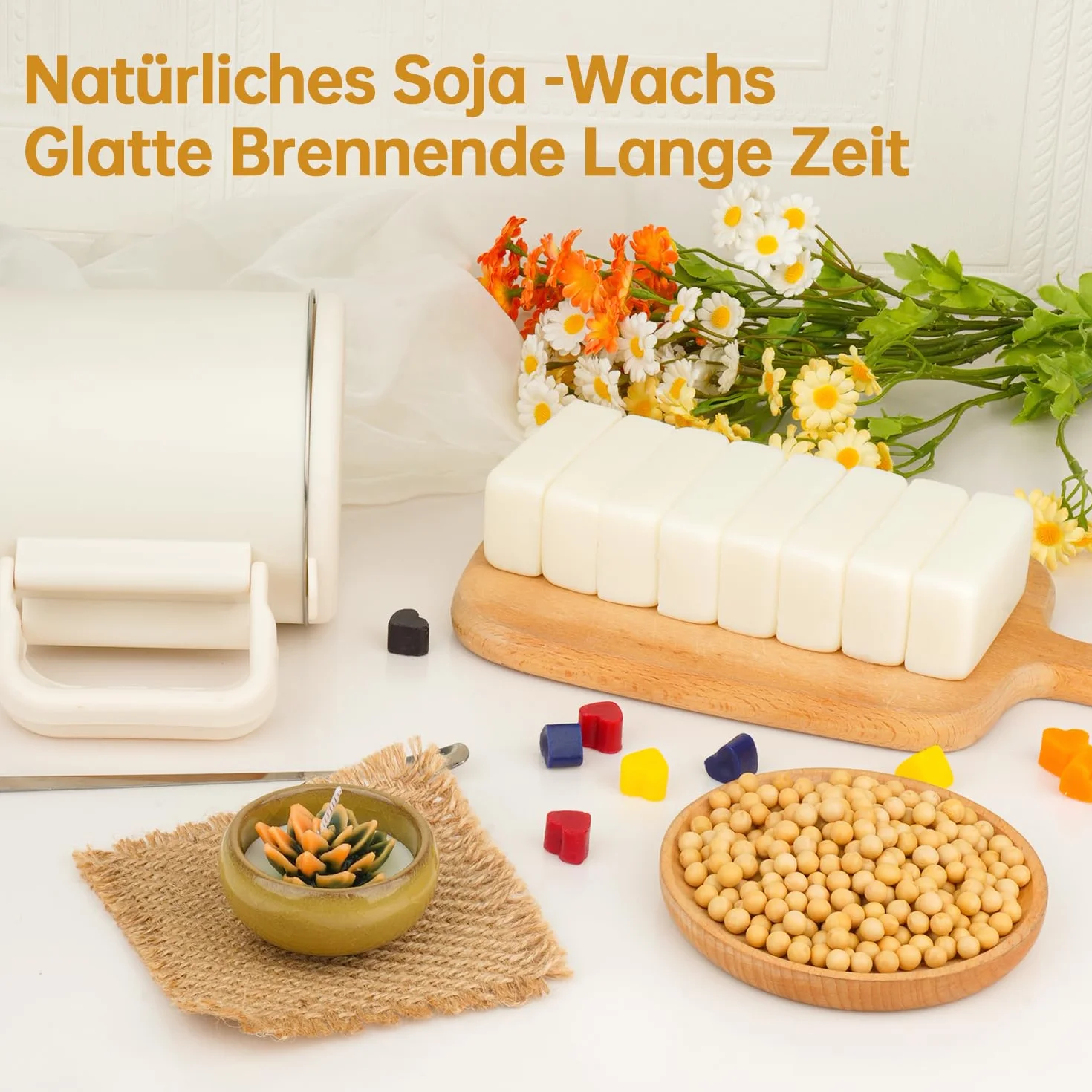Kit Candele Fai da Te, Kit per Sciogliere La Cera di Candela Elettrico da 800 Ml, 8 Cubi di Cera Bianca, 100 Stoppini per candele , 100 Adesivi per Stoppini , Supporto per Stoppini E Cucchiaio