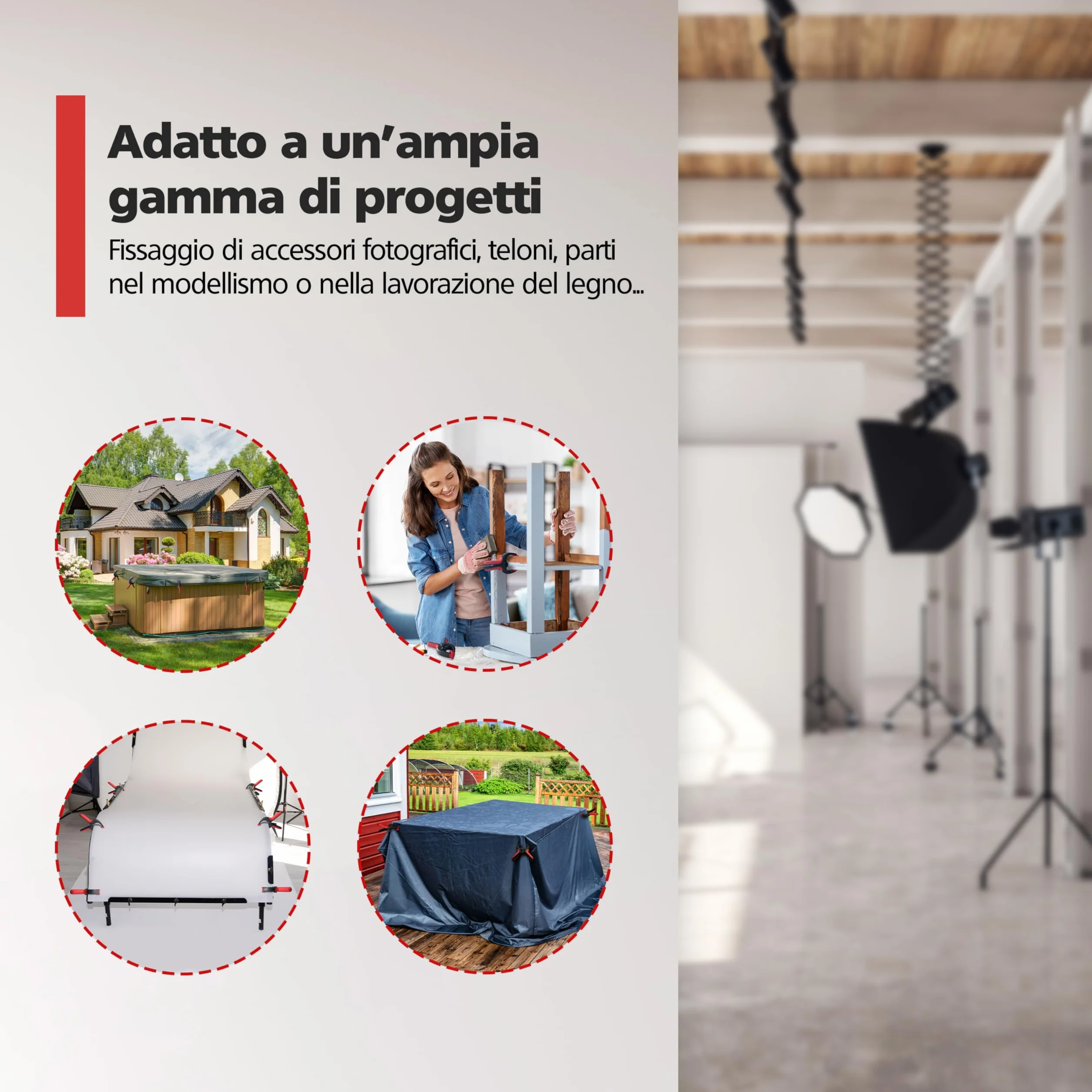 Nirox Set di 4 Morsetti a molla - Morsettiere con ampia apertura - Elevata forza di serraggio della pinza a molla - Morse da falegname con ganascia mobile - Morsetti a tensione