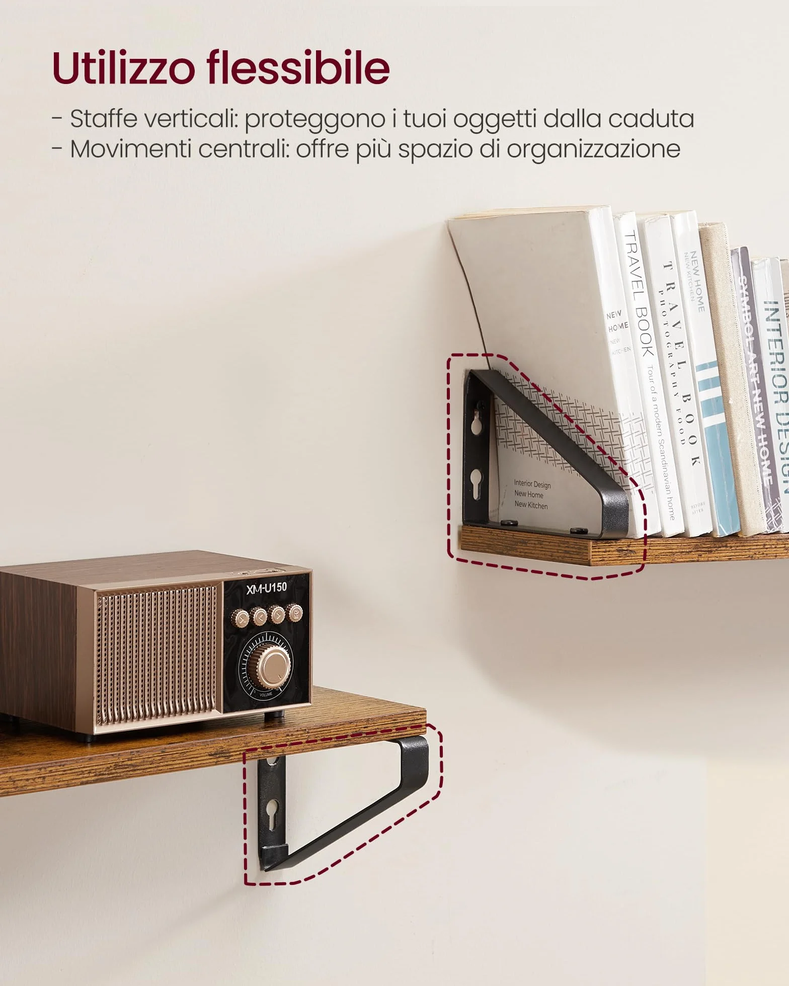 VASAGLE Mensole da Muro, Mensole da Parete, Set di 3, 2 Modalità di Montaggio, 40/50/60 cm, per Soggiorno Cucina Studio Bagno, Marrone Vintage e Nero Opaco LWS043K01