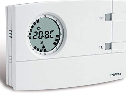 Eci Elettroforniture Cronotermostato analogico digitale settimanale Perry 1CRCR309-S da parete Colore bianco 3V EASY Display LCD 2 pollici Alimentazione 2 pile alcaline 1.5V AA