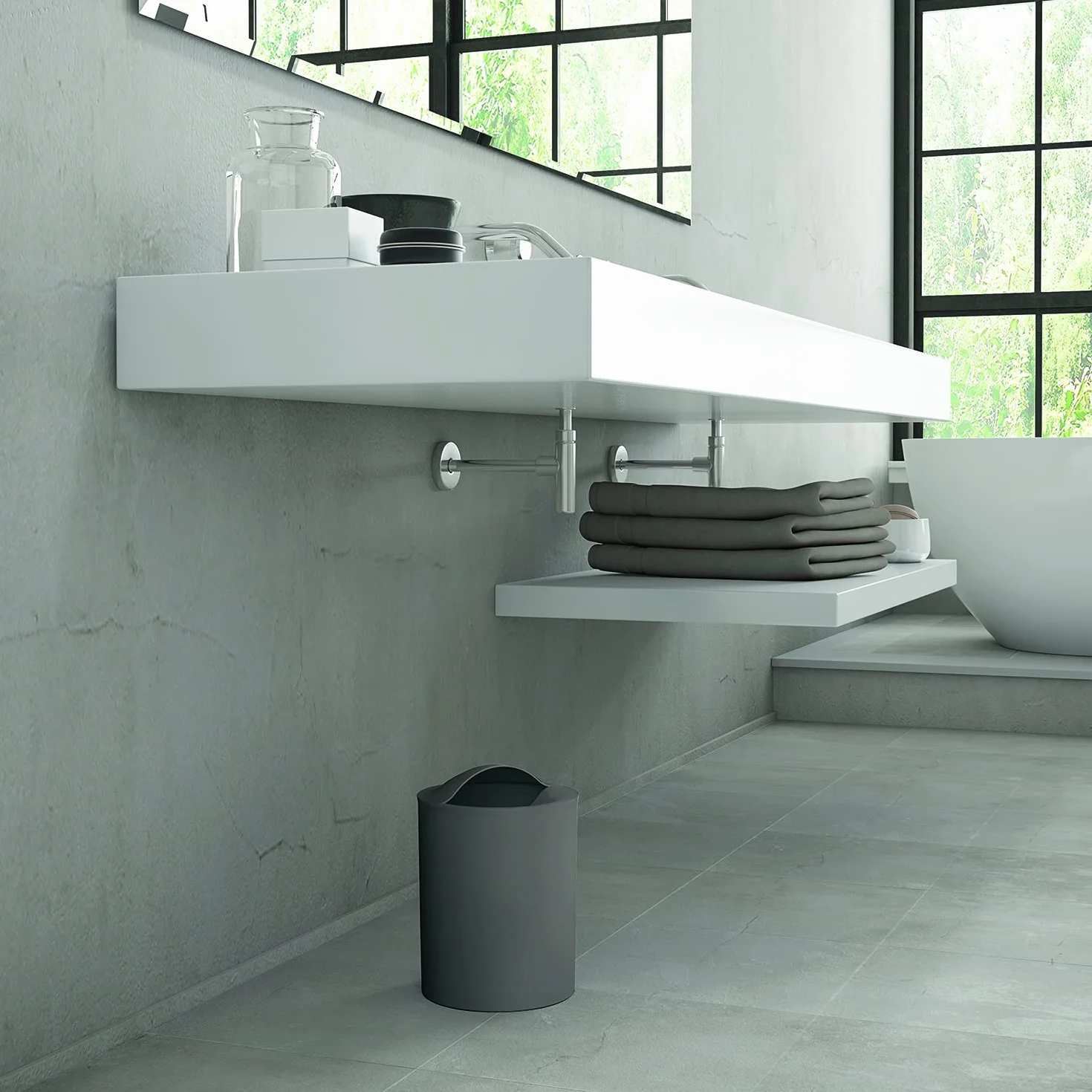 GEDY G-Eye Gettacarta Grigio, Misure e Peso Cestino Bagno: 26,5X19X19 CM & 0,25 kg, Realizzato in Resine Termoplastiche, Pattumiera Bagno Design R&S Gedy 100% Made in Italy, 2 Anni di Garanzia